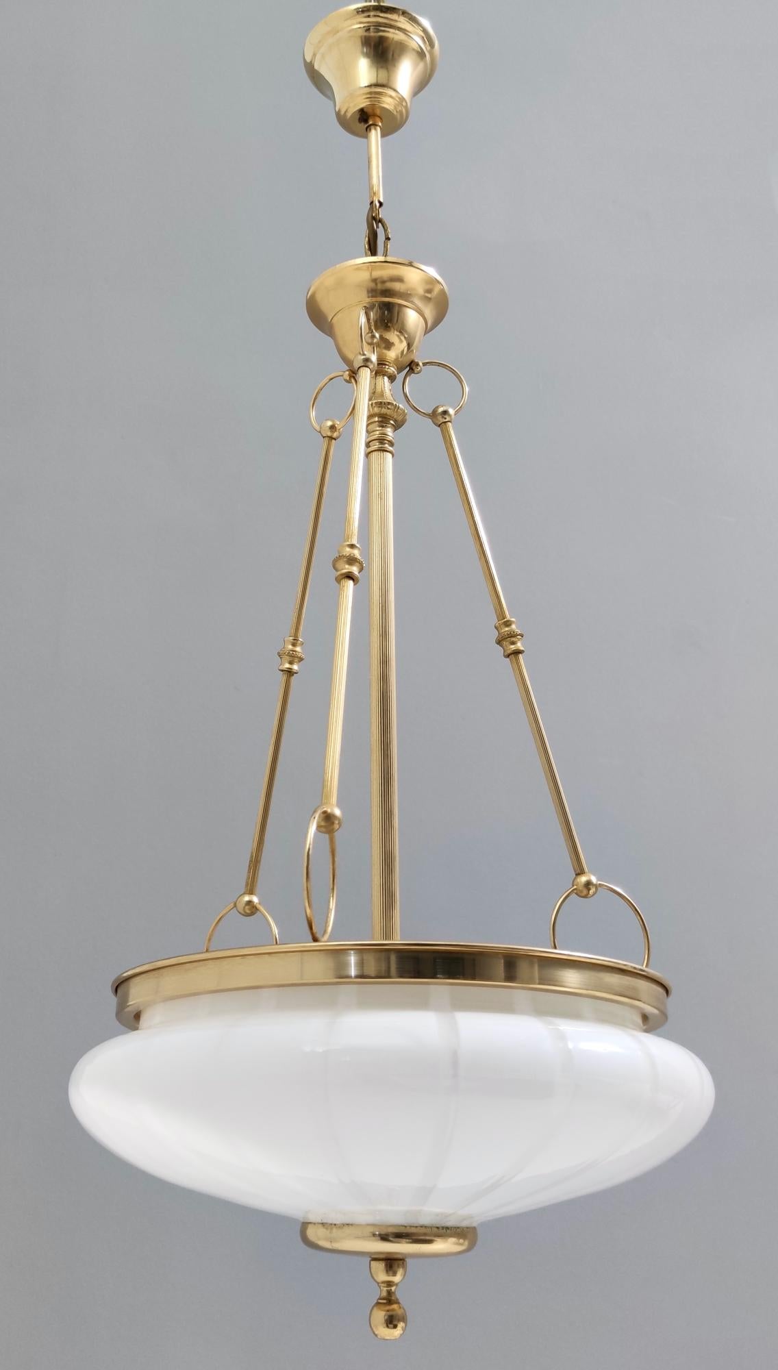 Mid-Century Modern Vintage Murano Glass and Brass Ceiling Light in Neoclassical Style, Italy For Sale