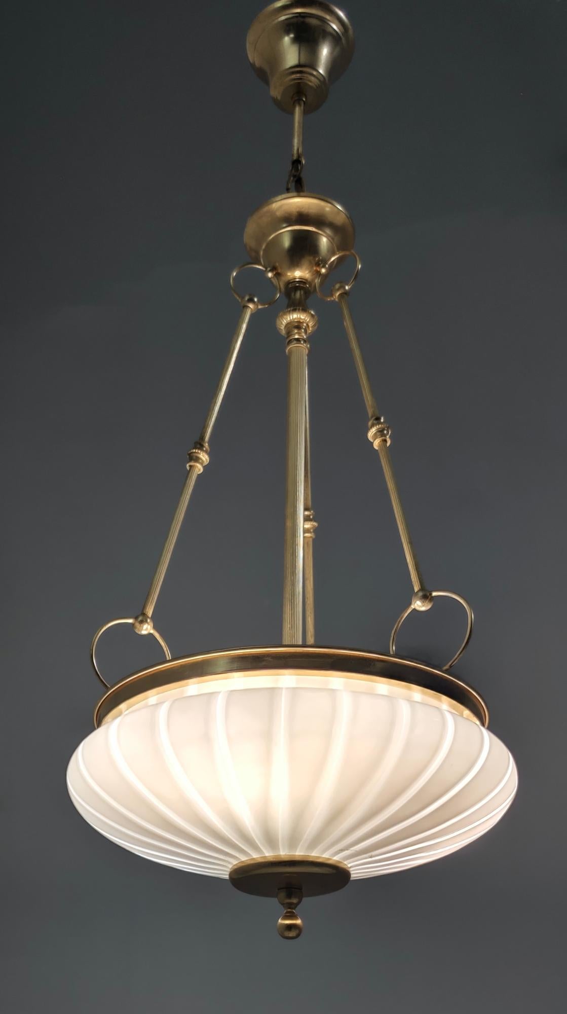 Italian Vintage Murano Glass and Brass Ceiling Light in Neoclassical Style, Italy For Sale