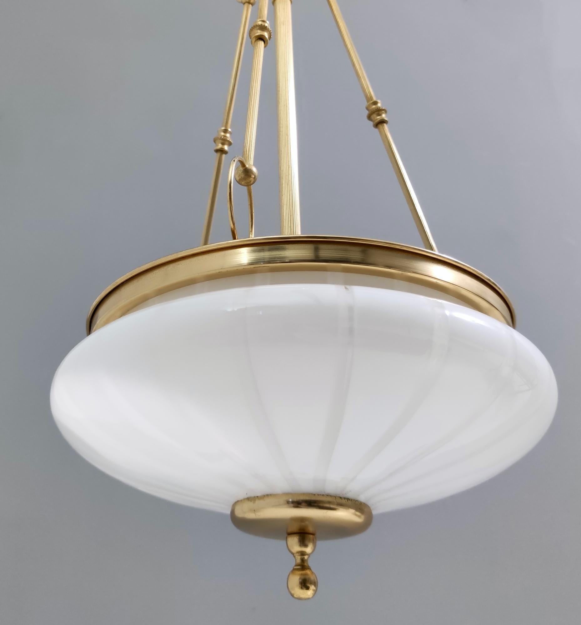 Mid-20th Century Vintage Murano Glass and Brass Ceiling Light in Neoclassical Style, Italy For Sale
