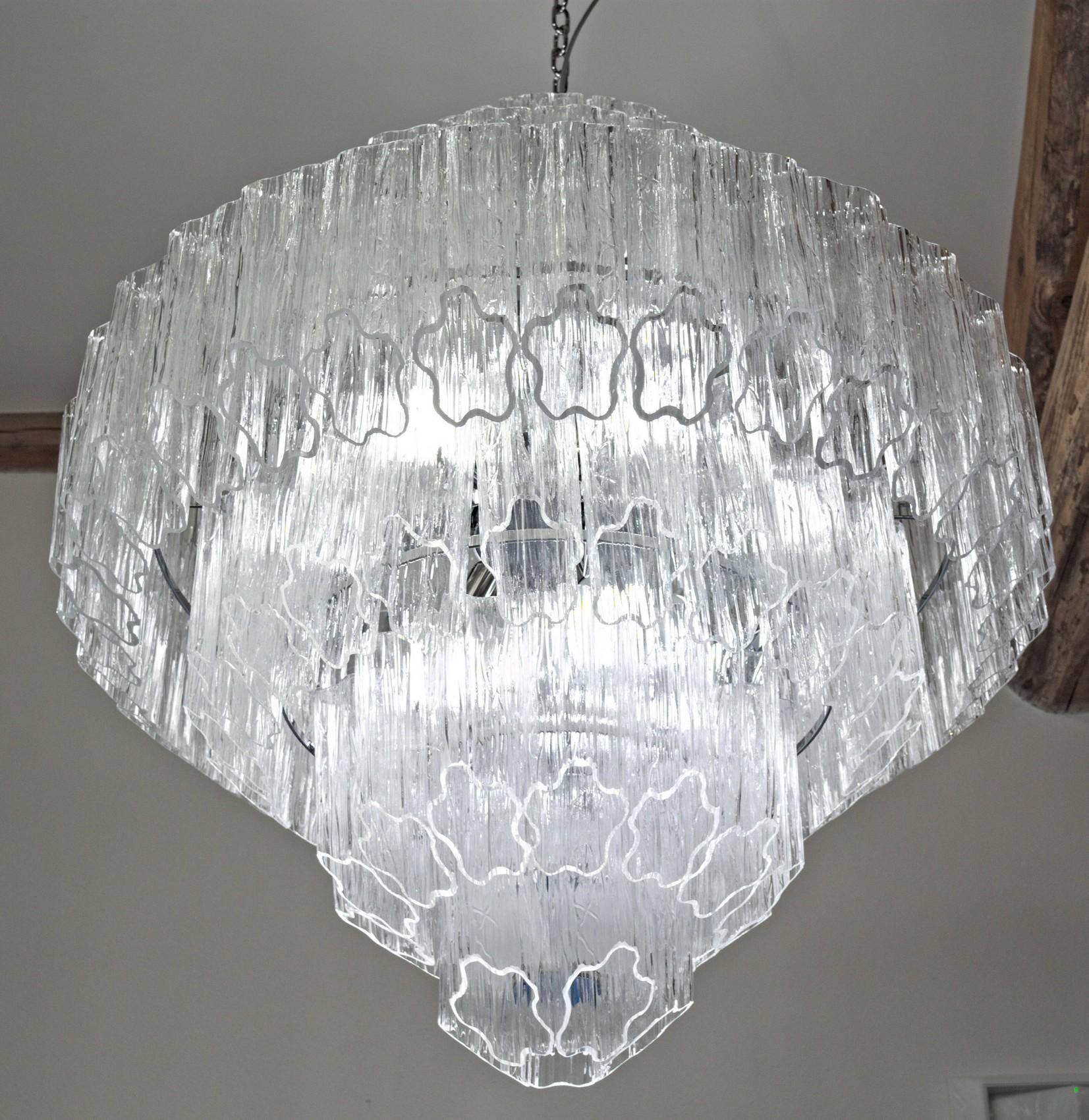 Midcentury Murano Glass Clear Tronchi Angle Cut Chandelier Zuccheri Venini 1980s 8