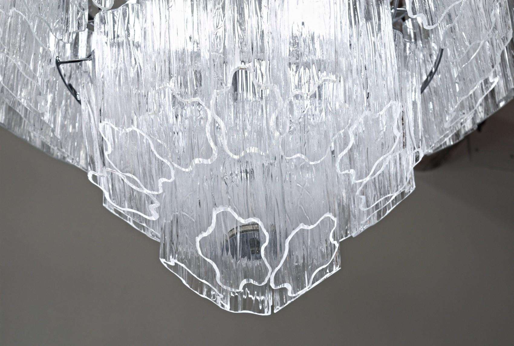 Midcentury Murano Glass Clear Tronchi Angle Cut Chandelier Zuccheri Venini 1980s 9