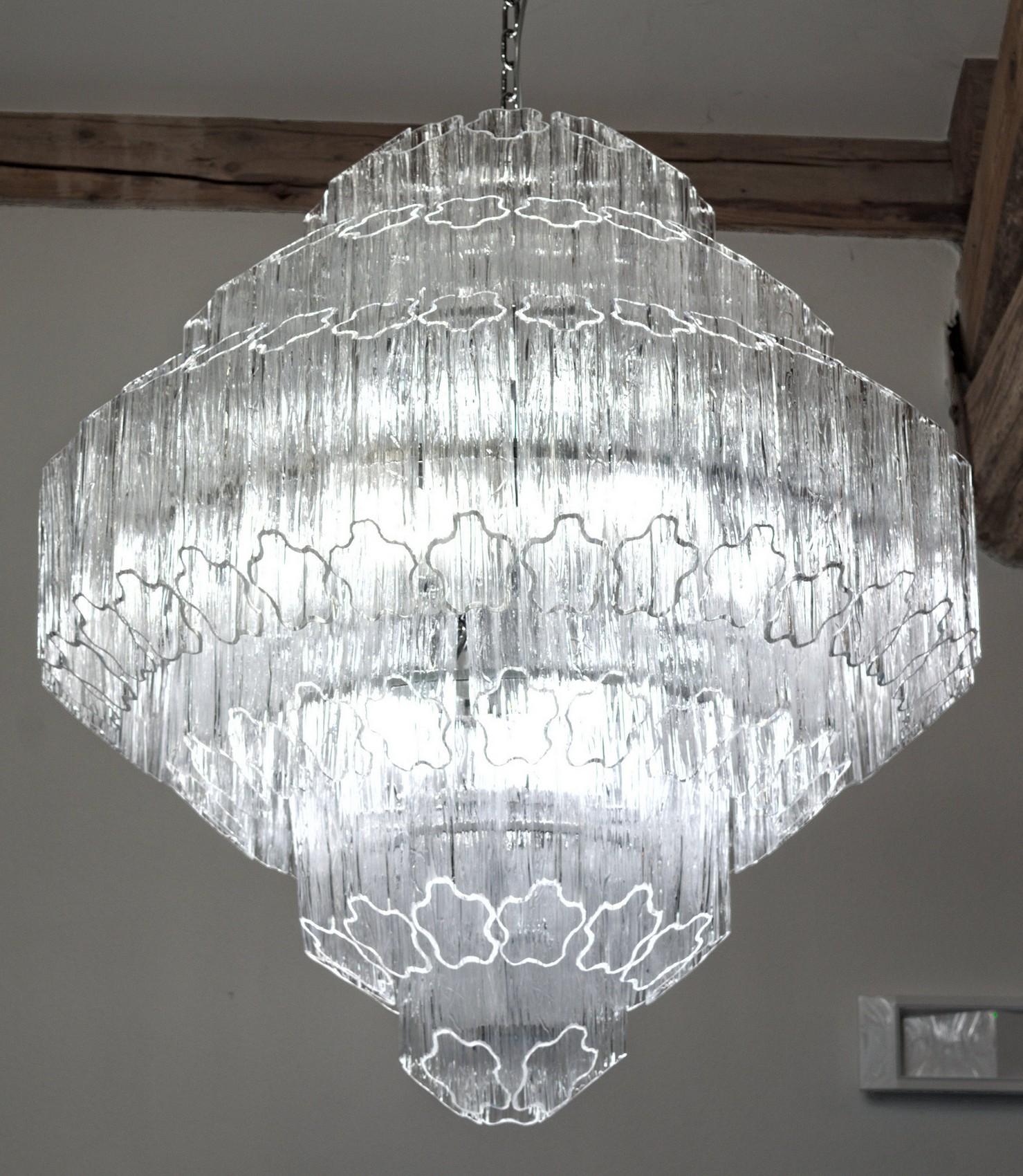 Mid-Century Modern Midcentury Murano Glass Clear Tronchi Angle Cut Chandelier Zuccheri Venini 1980s