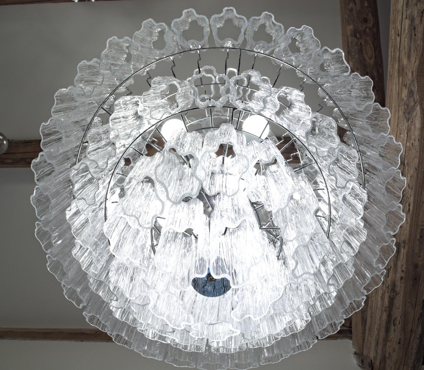 Late 20th Century Midcentury Murano Glass Clear Tronchi Angle Cut Chandelier Zuccheri Venini 1980s