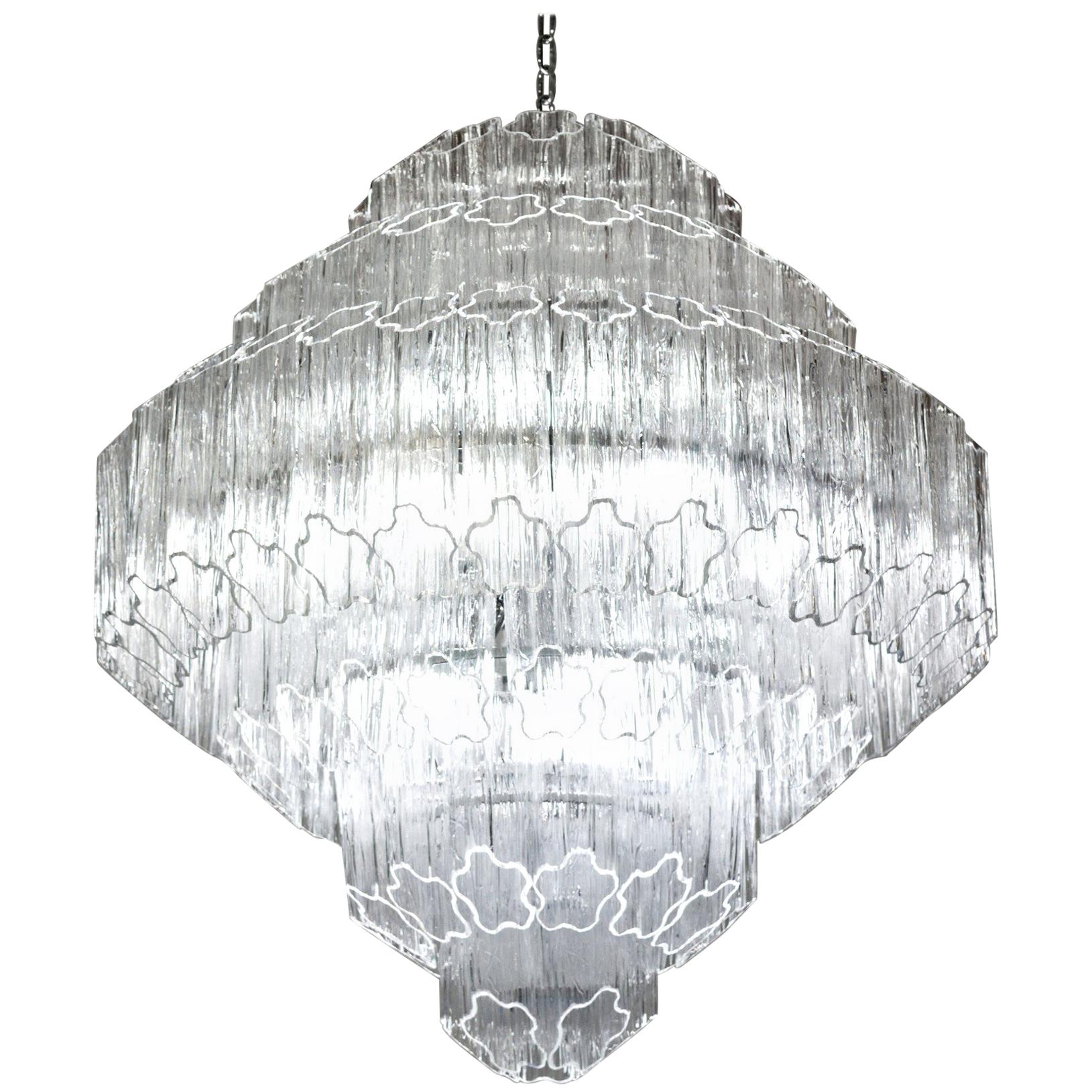 Midcentury Murano Glass Clear Tronchi Angle Cut Chandelier Zuccheri Venini 1980s