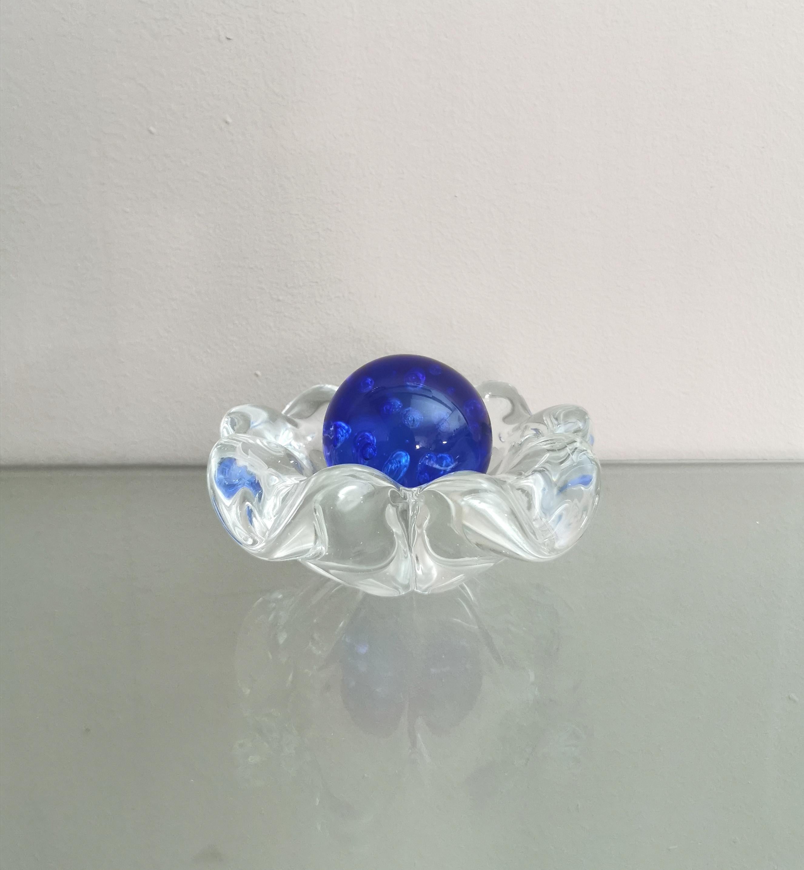 Mid-Century Modern Midcentury Murano Glass Decorative Object Flavio Poli Blue Italian Design 1970s