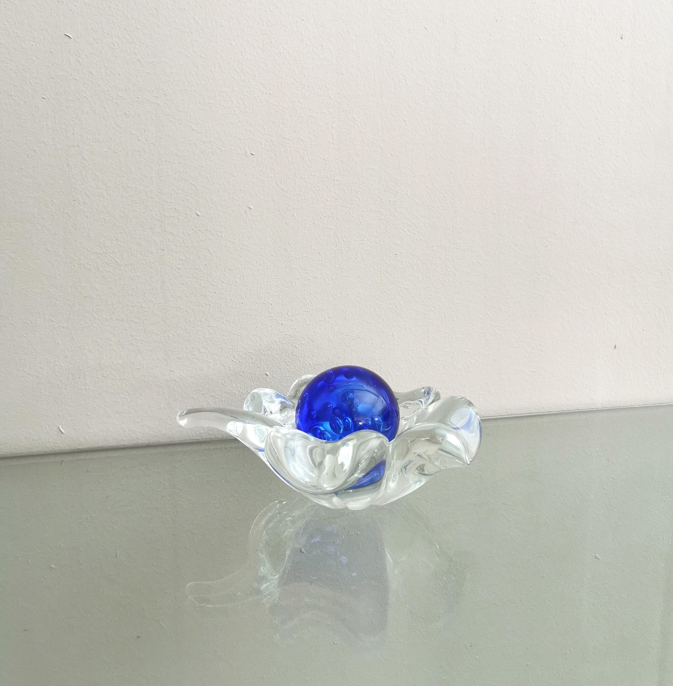 20th Century Midcentury Murano Glass Decorative Object Flavio Poli Blue Italian Design 1970s