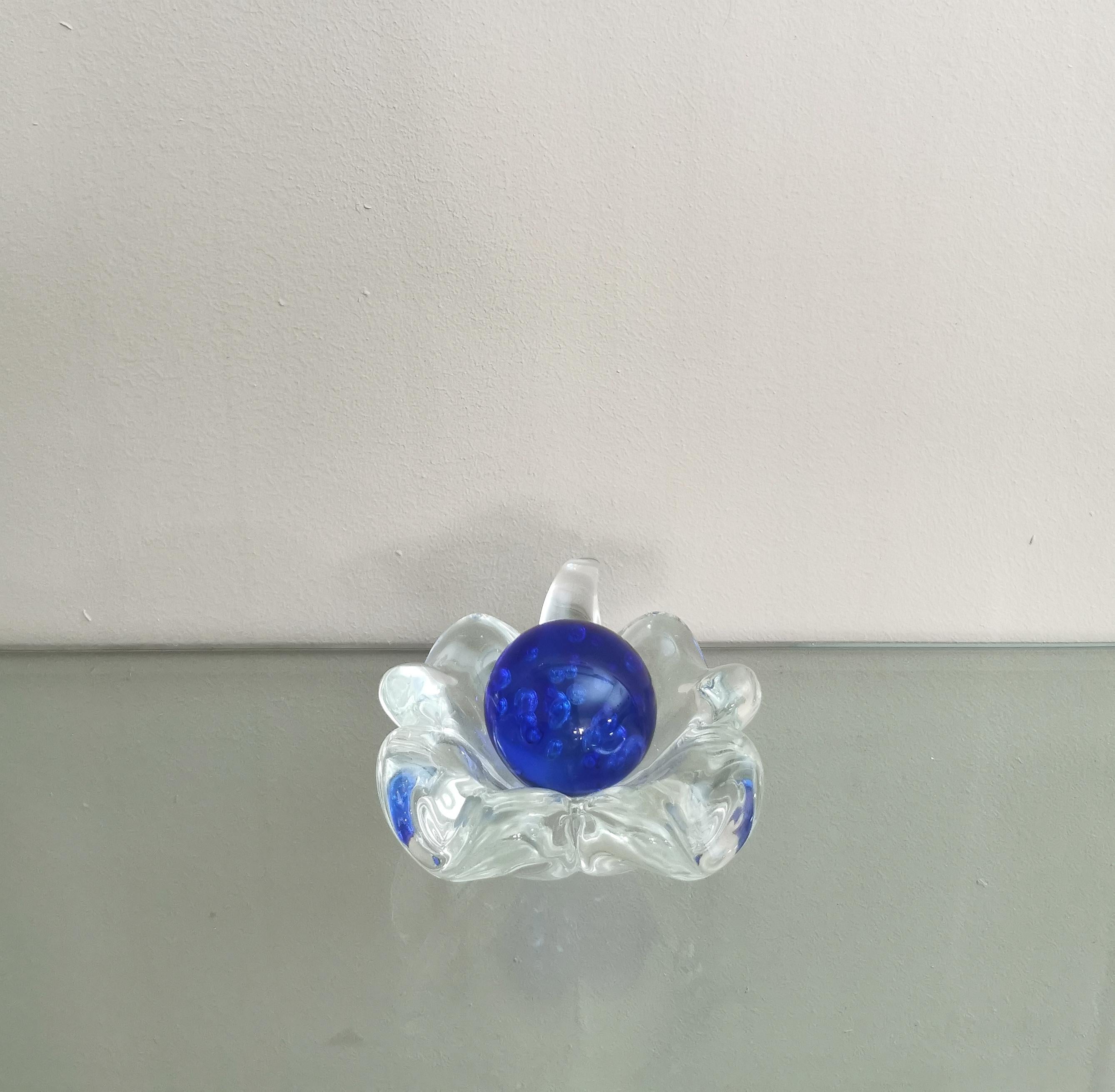 Midcentury Murano Glass Decorative Object Flavio Poli Blue Italian Design 1970s 1