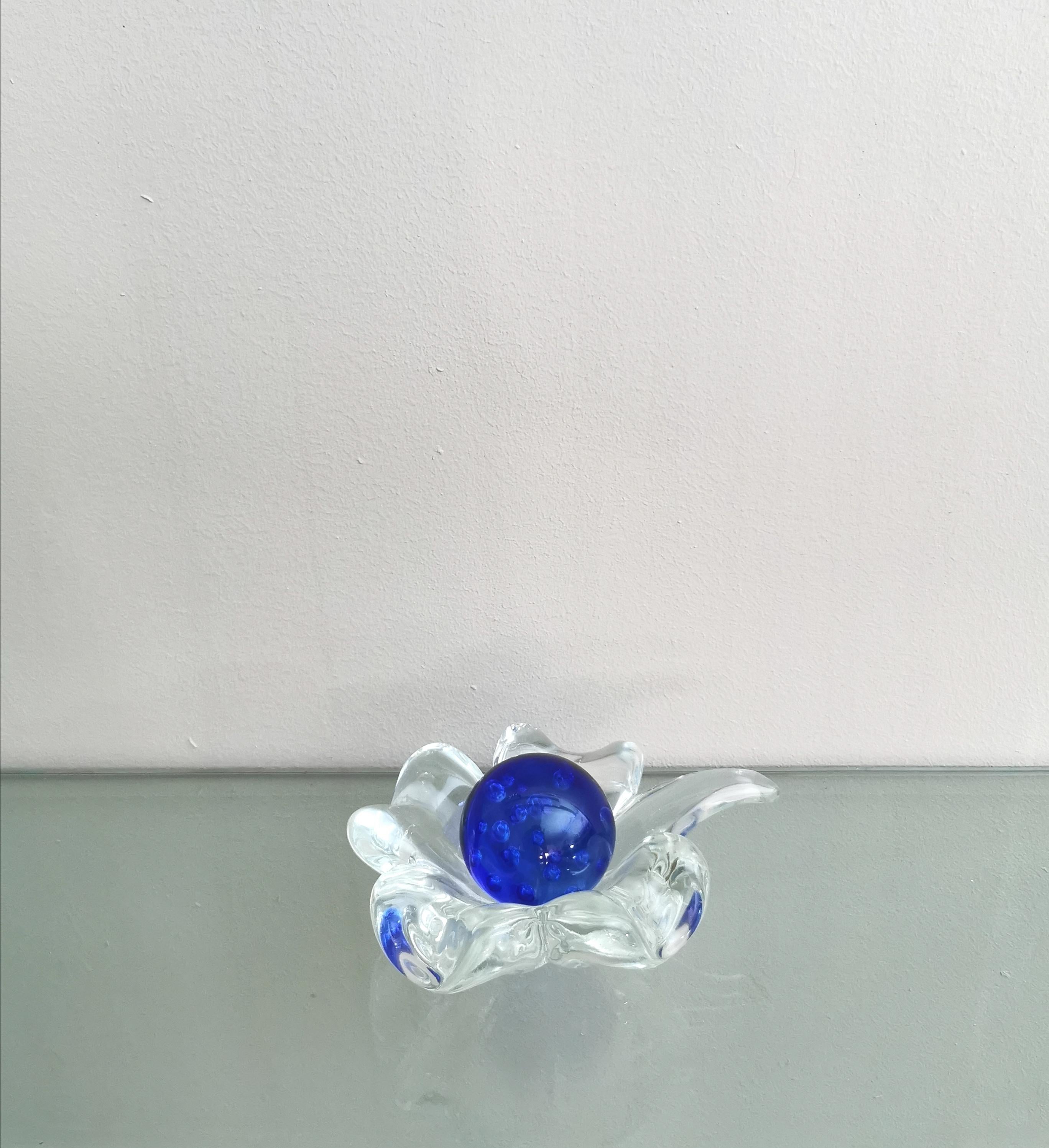 Midcentury Murano Glass Decorative Object Flavio Poli Blue Italian Design 1970s 2