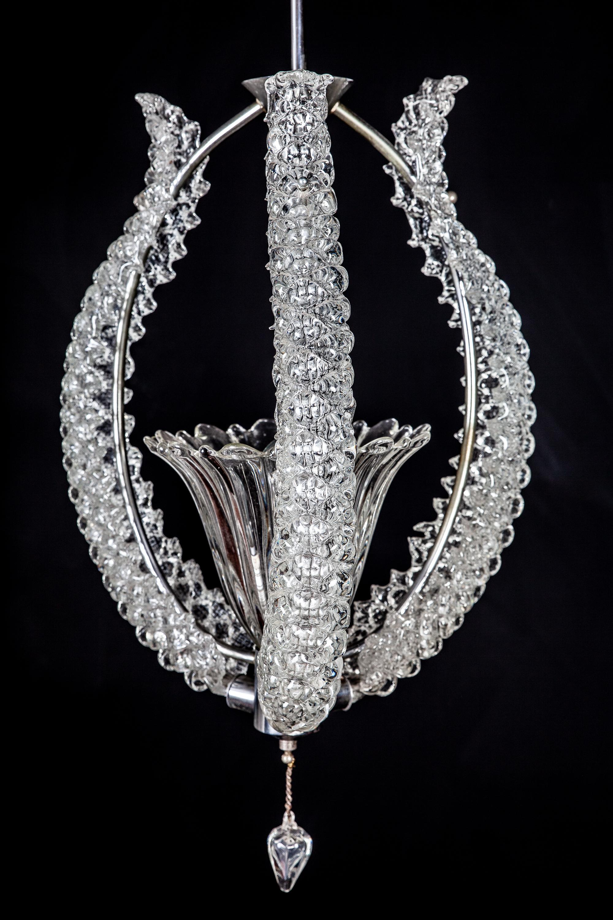 Midcentury Murano Glass Elegant Chandelier by Ercole Barovier, 1940s For Sale 3