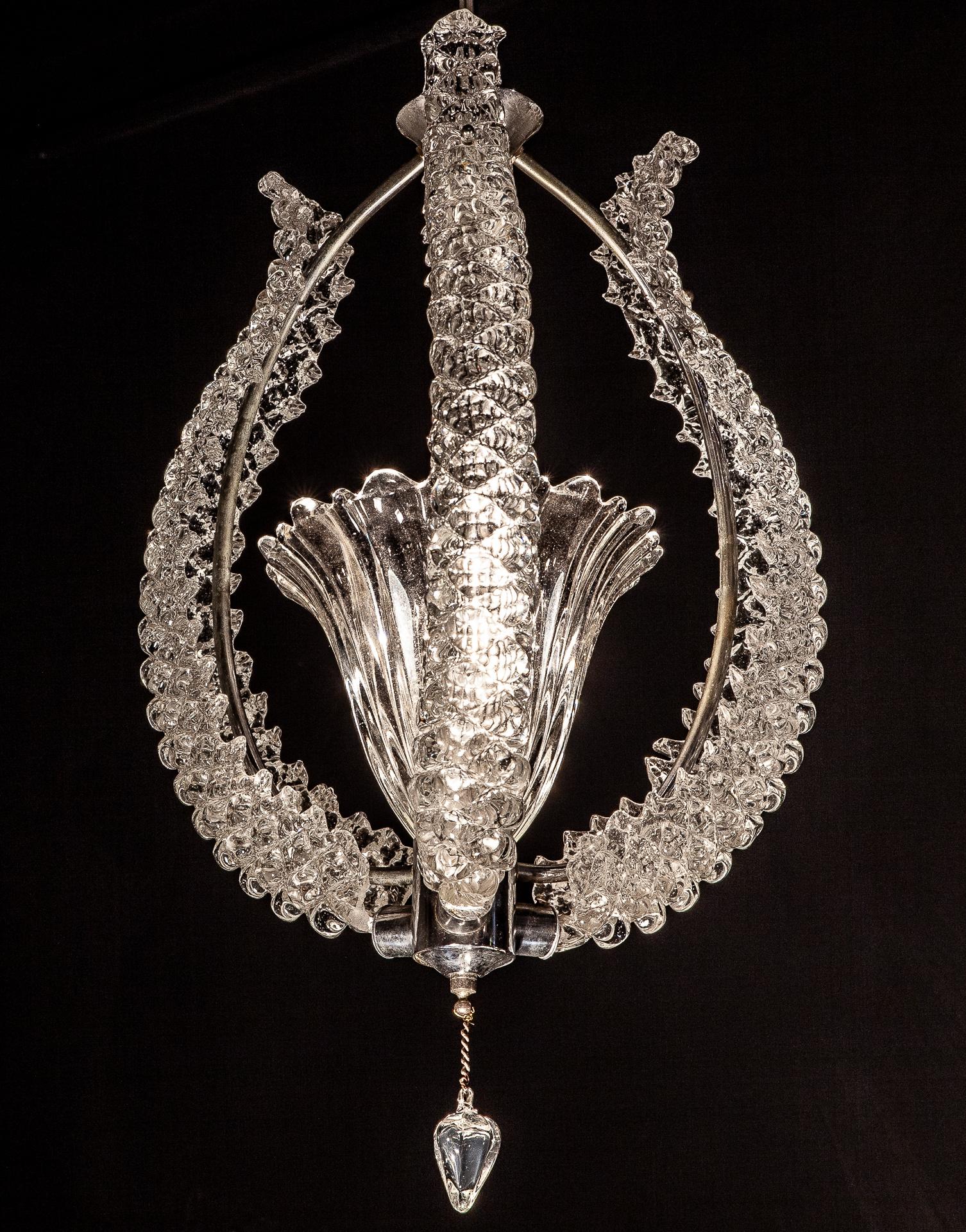 Midcentury Murano Glass Elegant Chandelier by Ercole Barovier, 1940s For Sale 5