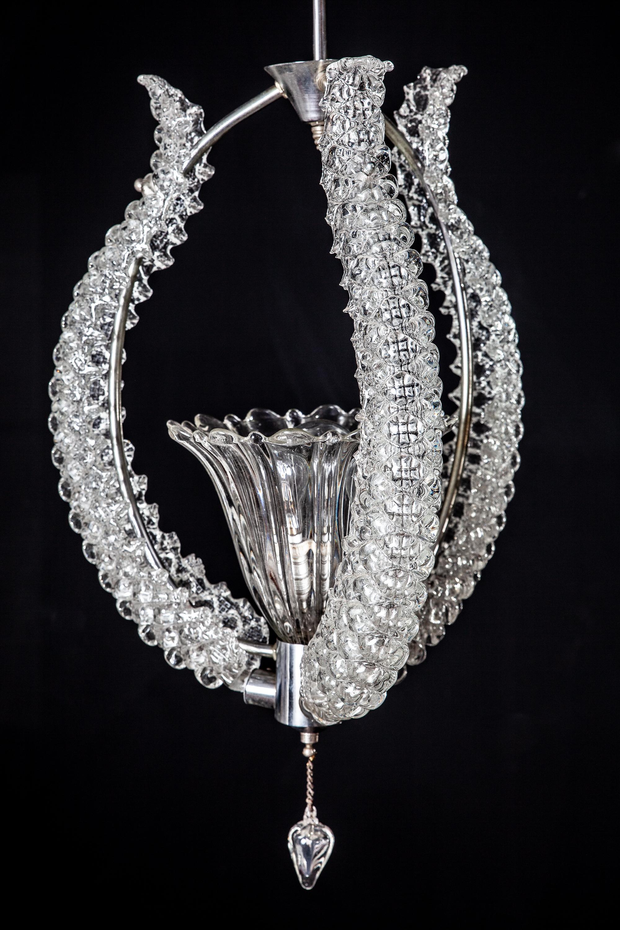 Art Deco Midcentury Murano Glass Elegant Chandelier by Ercole Barovier, 1940s For Sale