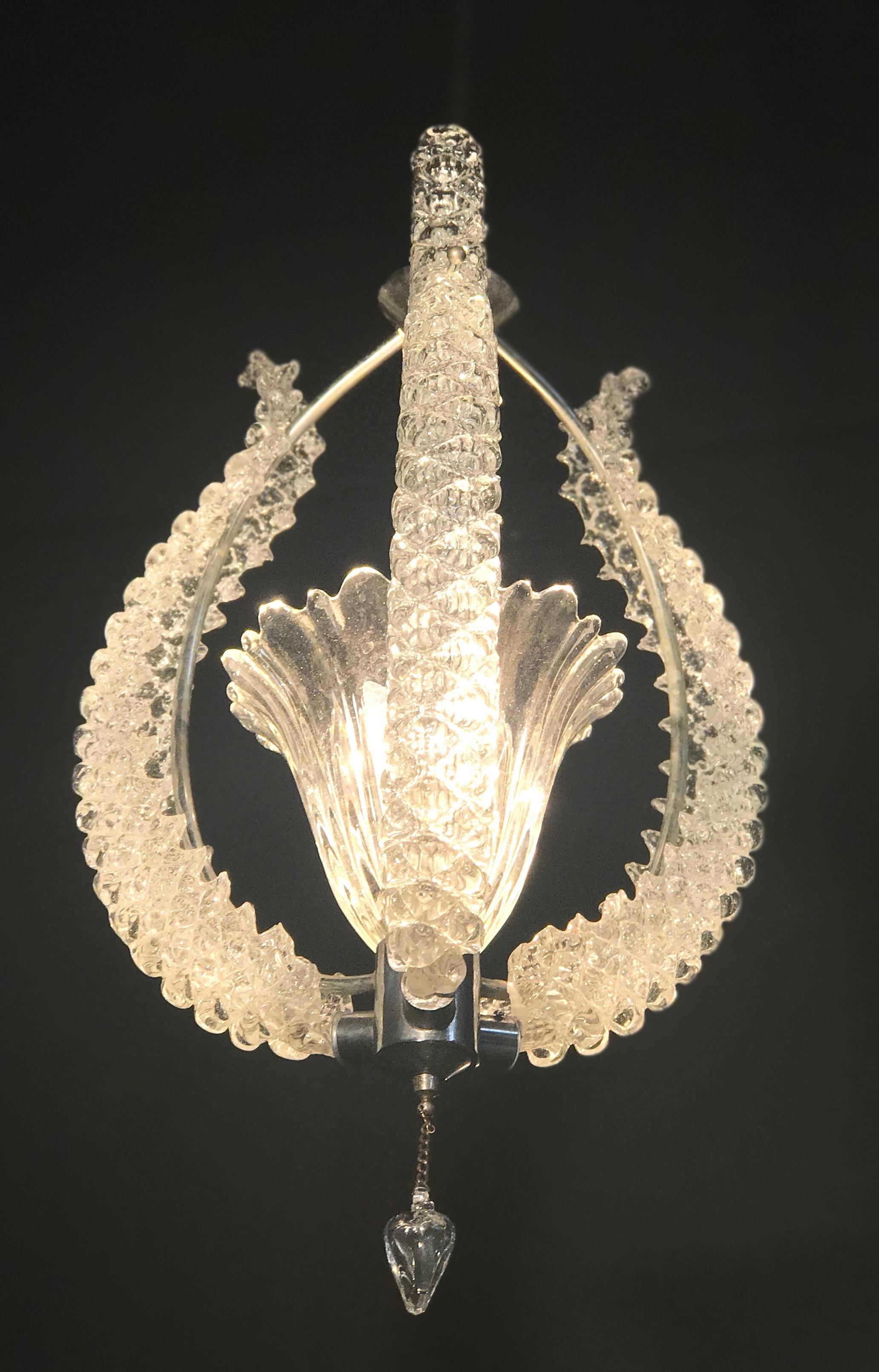 Art Deco Midcentury Murano Glass Elegant Chandelier by Ercole Barovier, 1940s For Sale