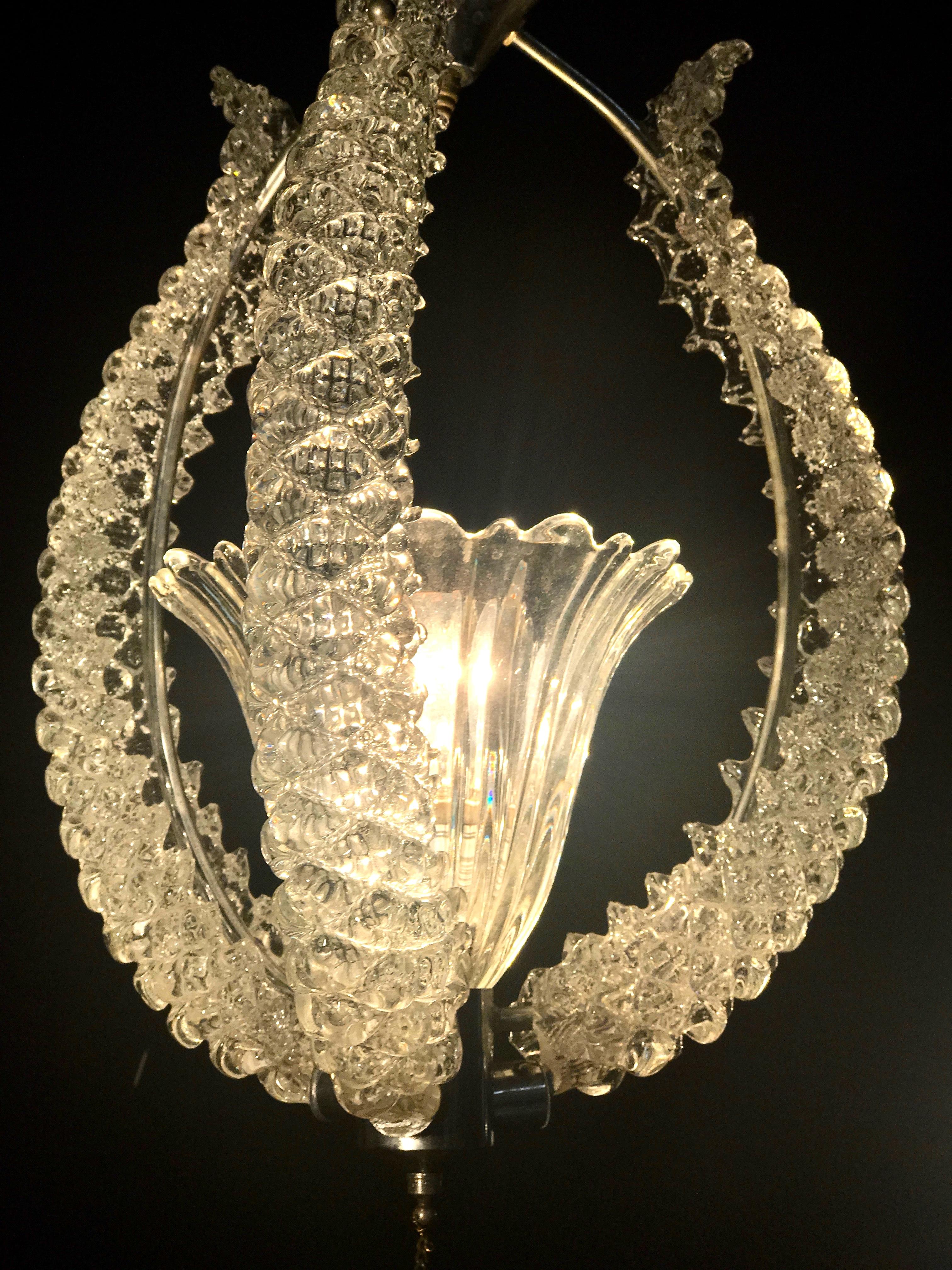Italian Midcentury Murano Glass Elegant Chandelier by Ercole Barovier, 1940s For Sale