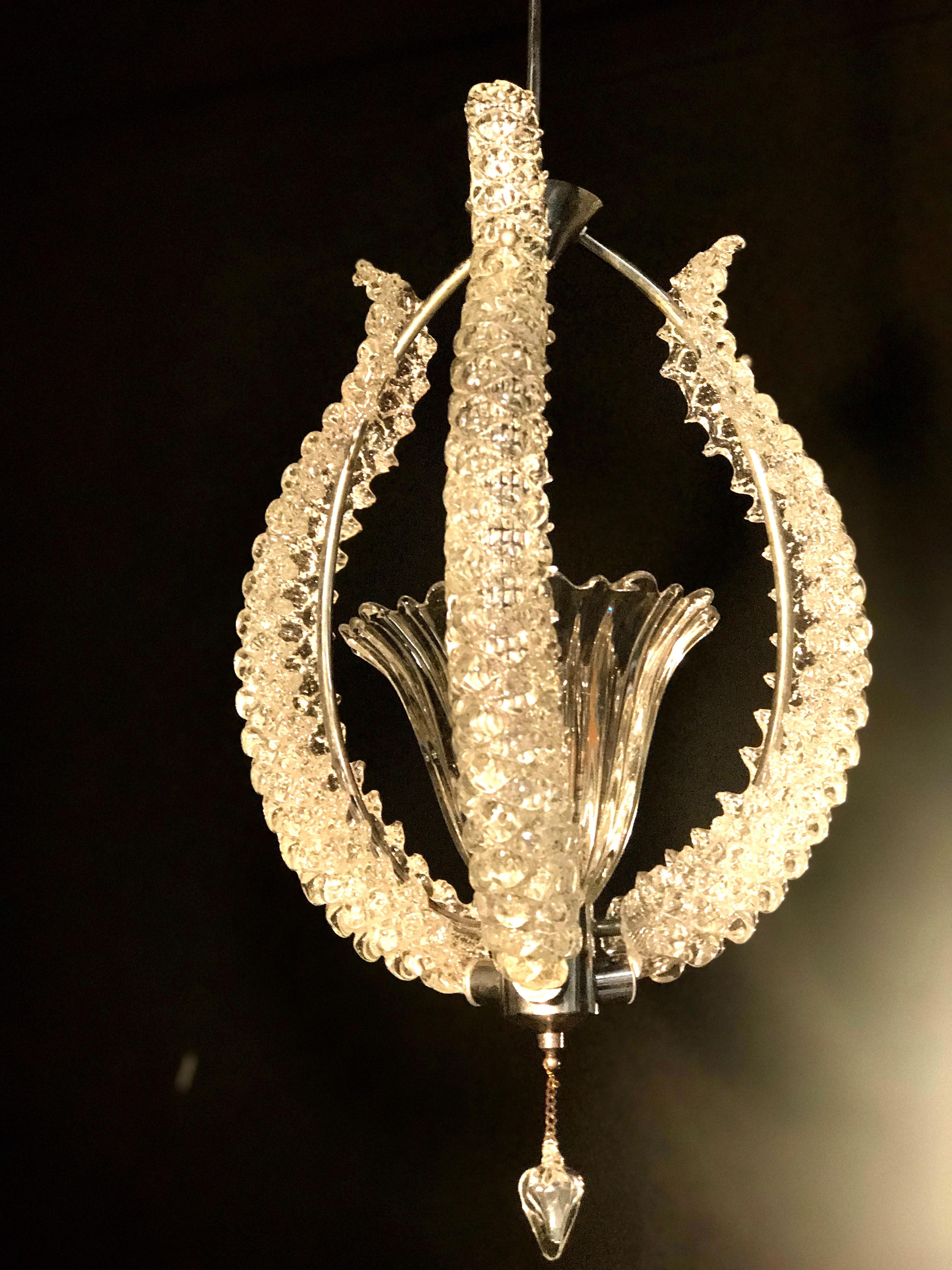 Midcentury Murano Glass Elegant Chandelier by Ercole Barovier, 1940s In Excellent Condition For Sale In Rome, IT