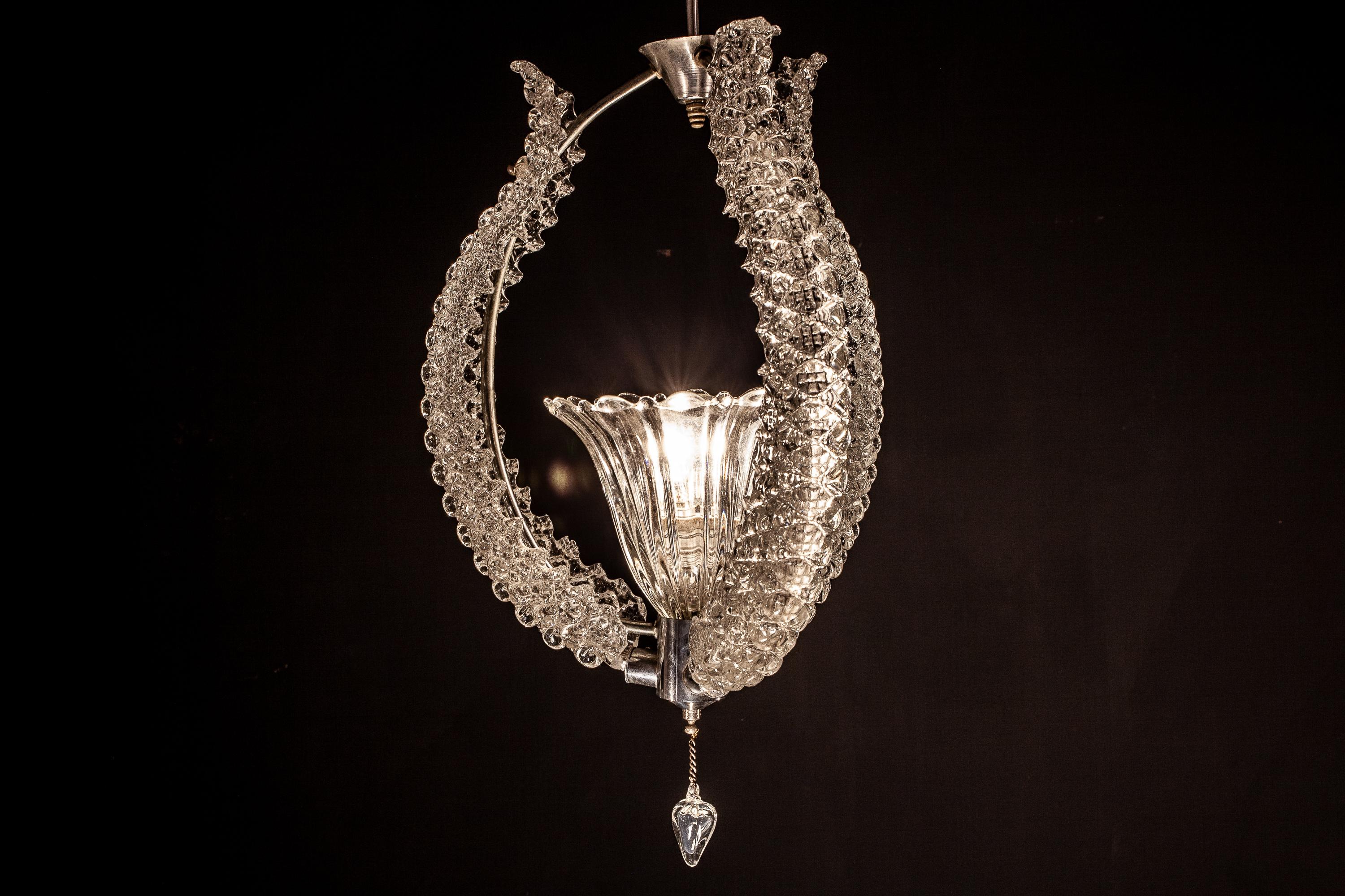 Mid-20th Century Midcentury Murano Glass Elegant Chandelier by Ercole Barovier, 1940s For Sale