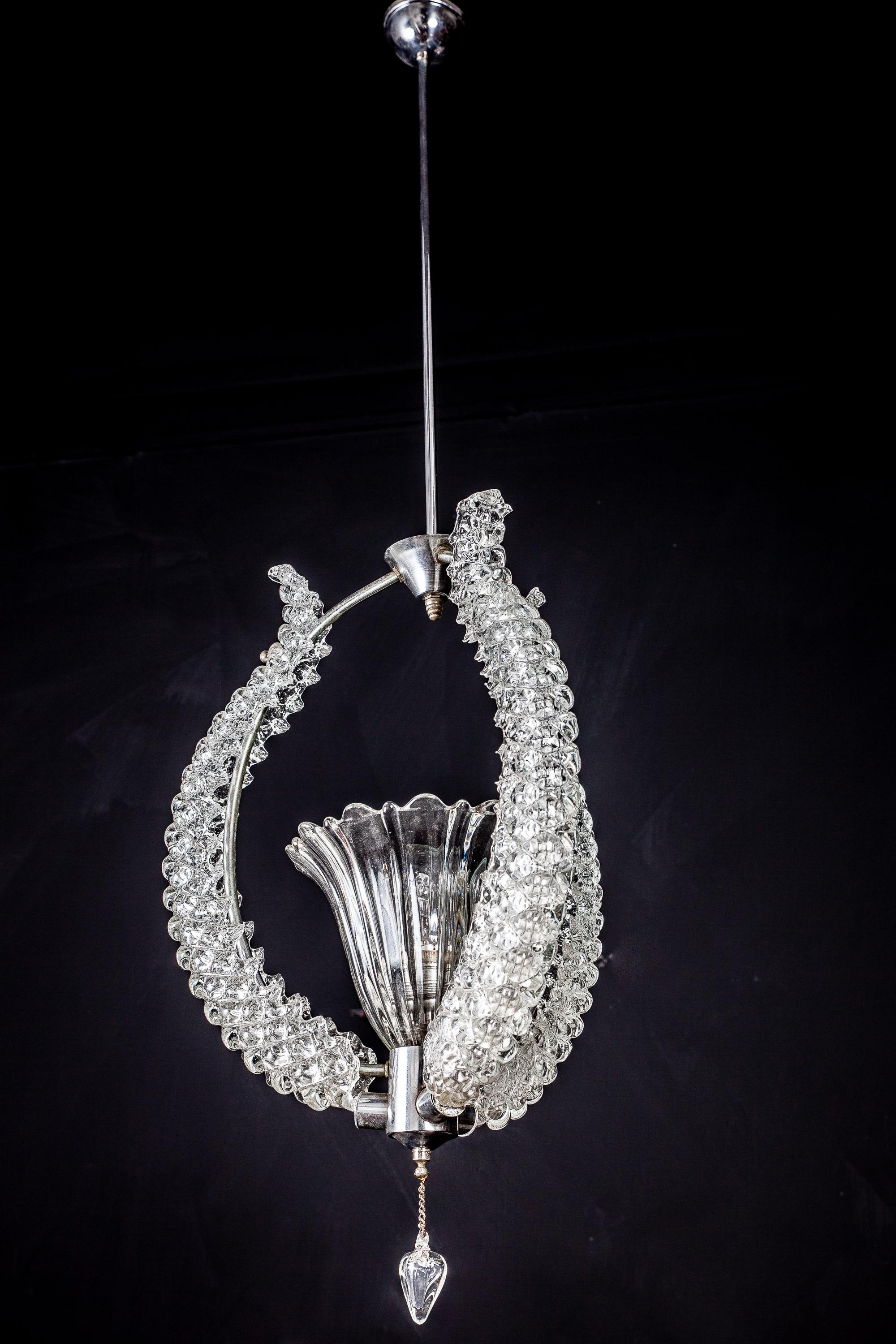 Midcentury Murano Glass Elegant Chandelier by Ercole Barovier, 1940s For Sale 1