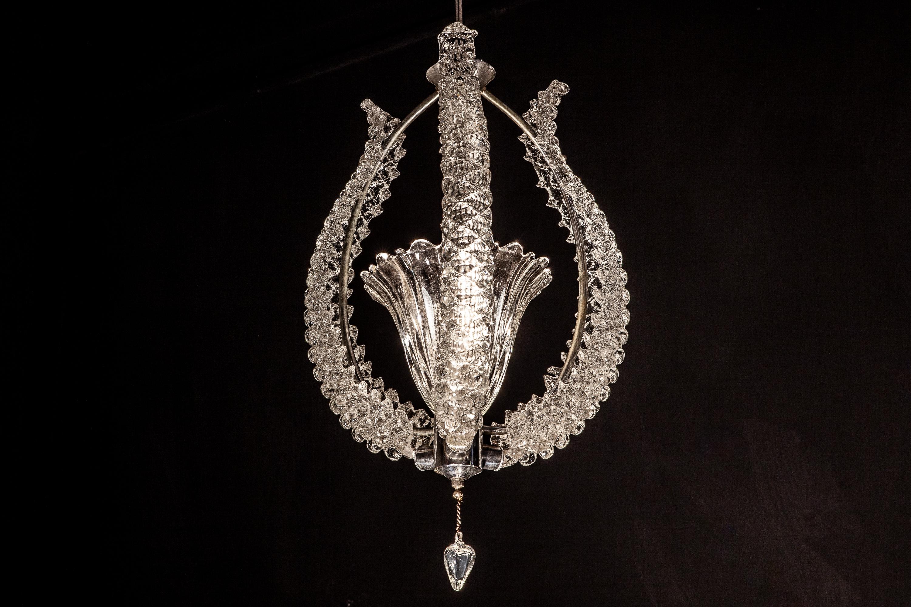 Midcentury Murano Glass Elegant Chandelier by Ercole Barovier, 1940s For Sale 2