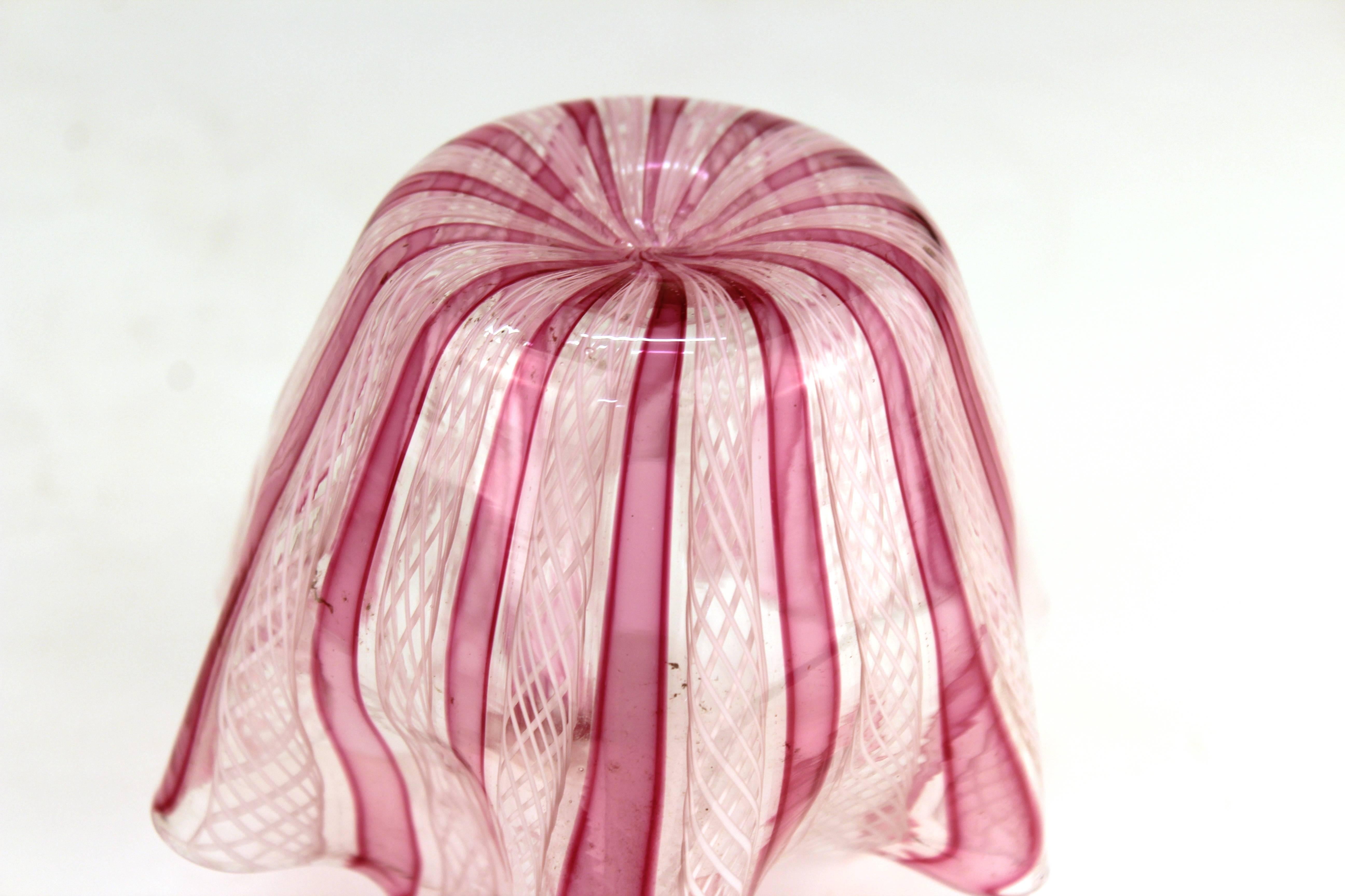 Italian Midcentury Murano Glass Handkerchief Vase in Pink and White