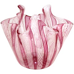 Midcentury Murano Glass Handkerchief Vase in Pink and White