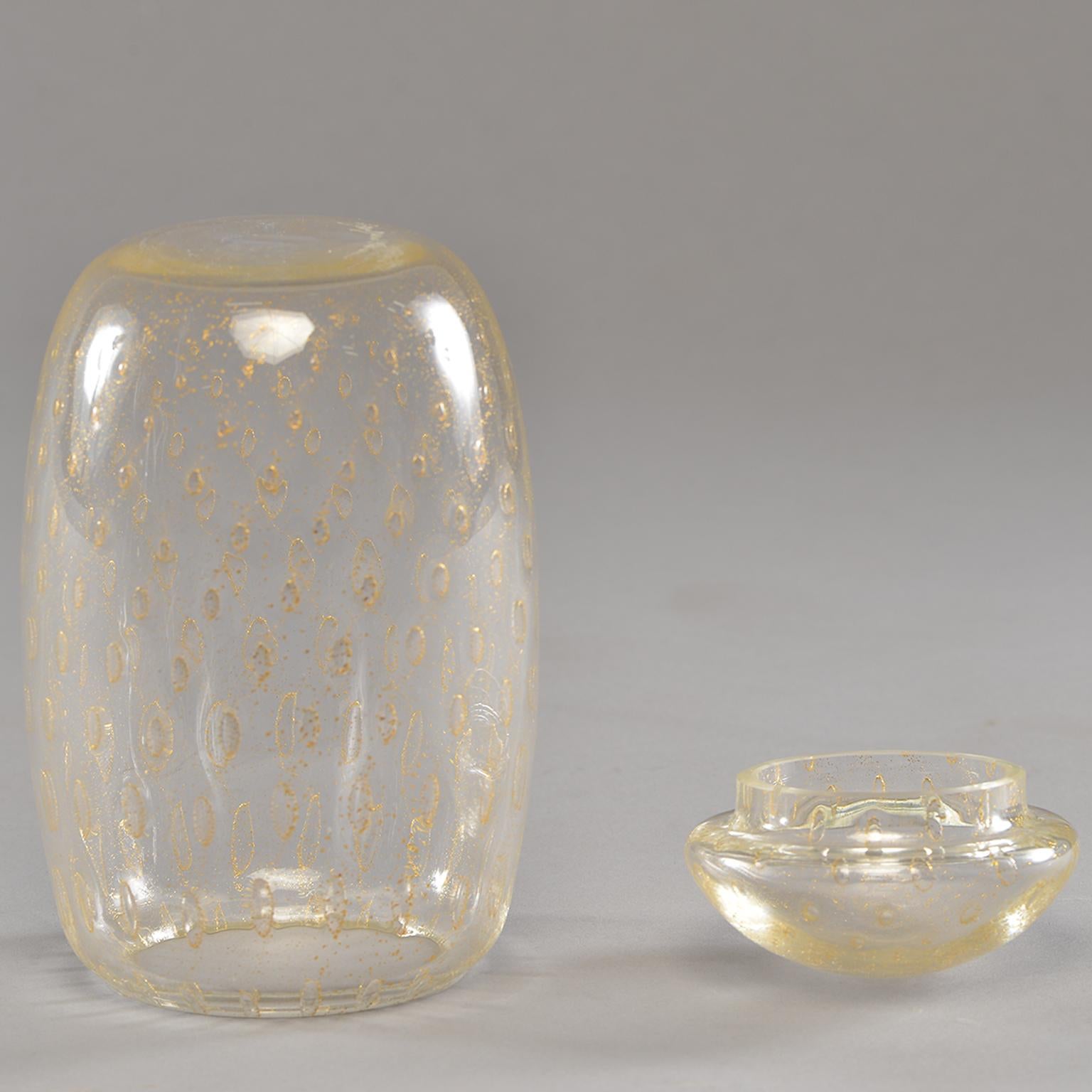20th Century Midcentury Murano Glass Lidded Vessel with Gold Inclusions For Sale