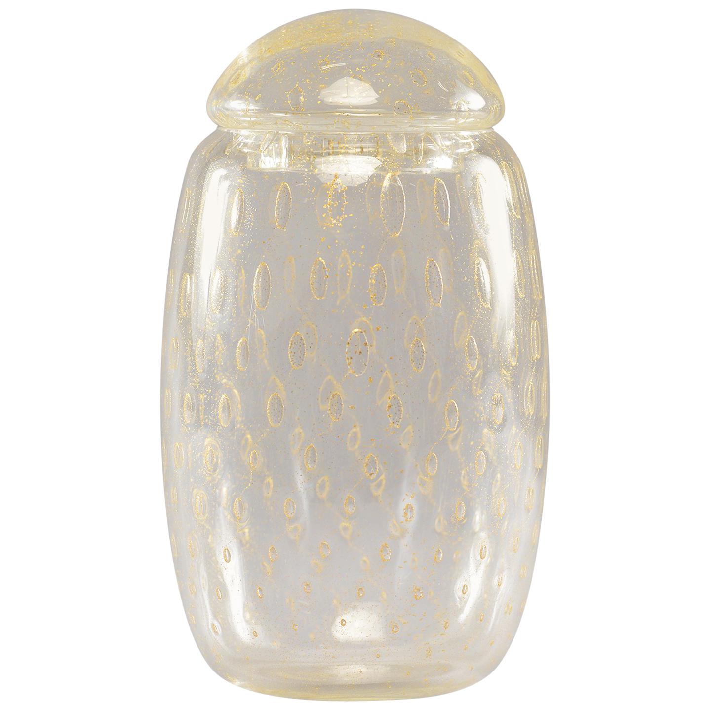 Vaso con coperchio in vetro di Murano del Medioevo con inclusioni d'oro