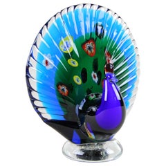 Midcentury Murano Glass Peacock Sculpture, Italy, circa 1960