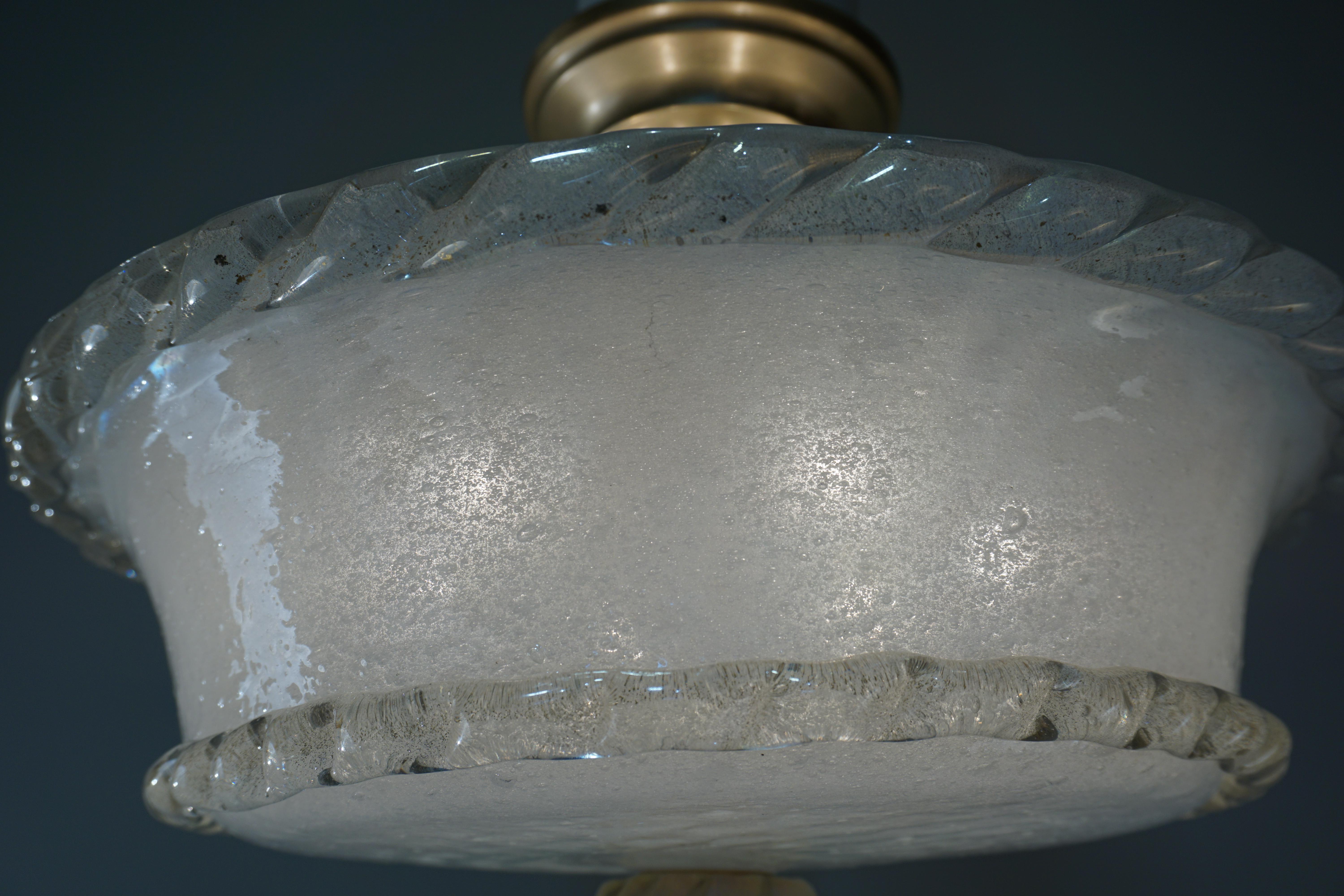 Italian Midcentury Murano Glass Semi Flush Mount Chandelier by Barovier & Toso
