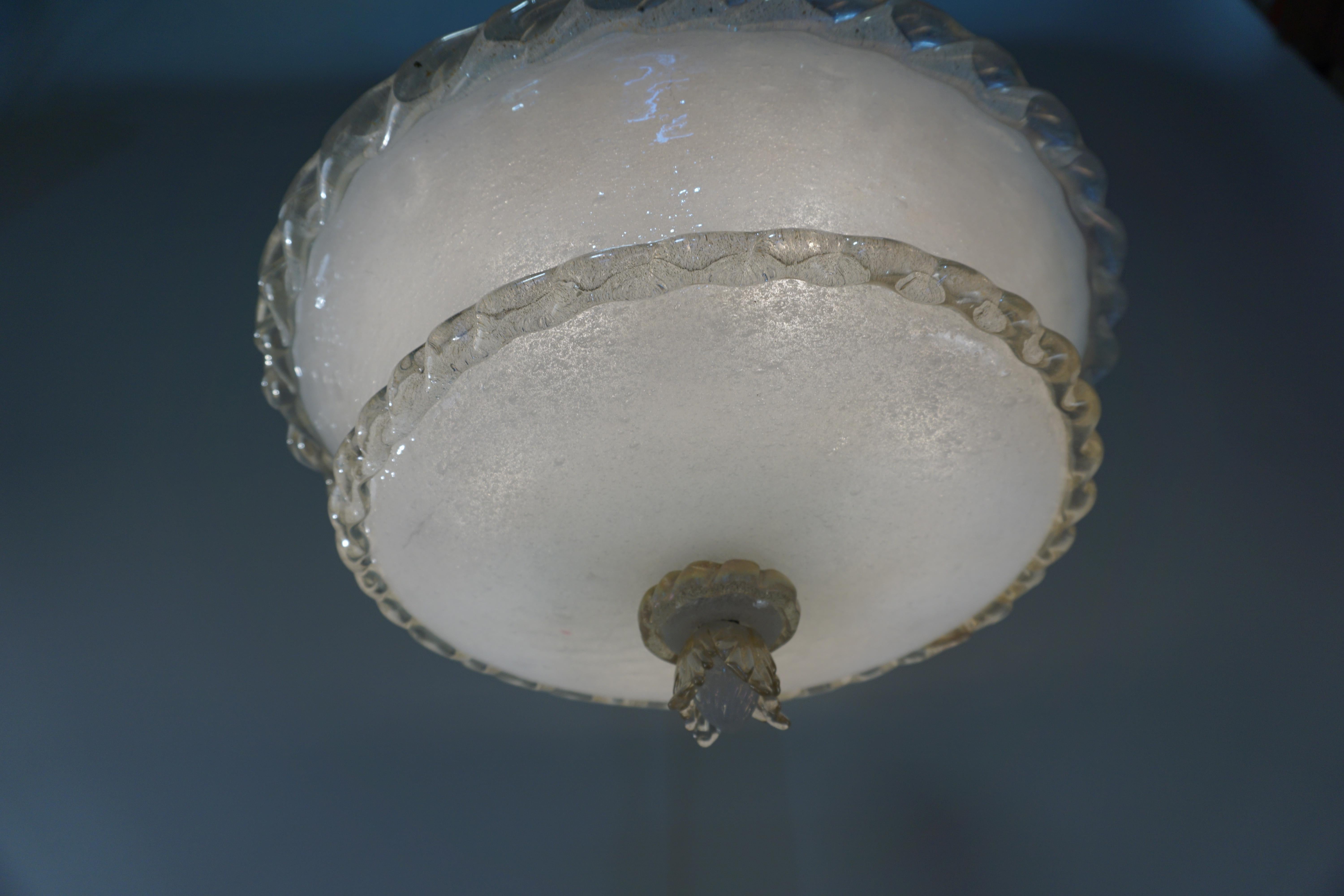 Midcentury Murano Glass Semi Flush Mount Chandelier by Barovier & Toso In Good Condition In Fairfax, VA