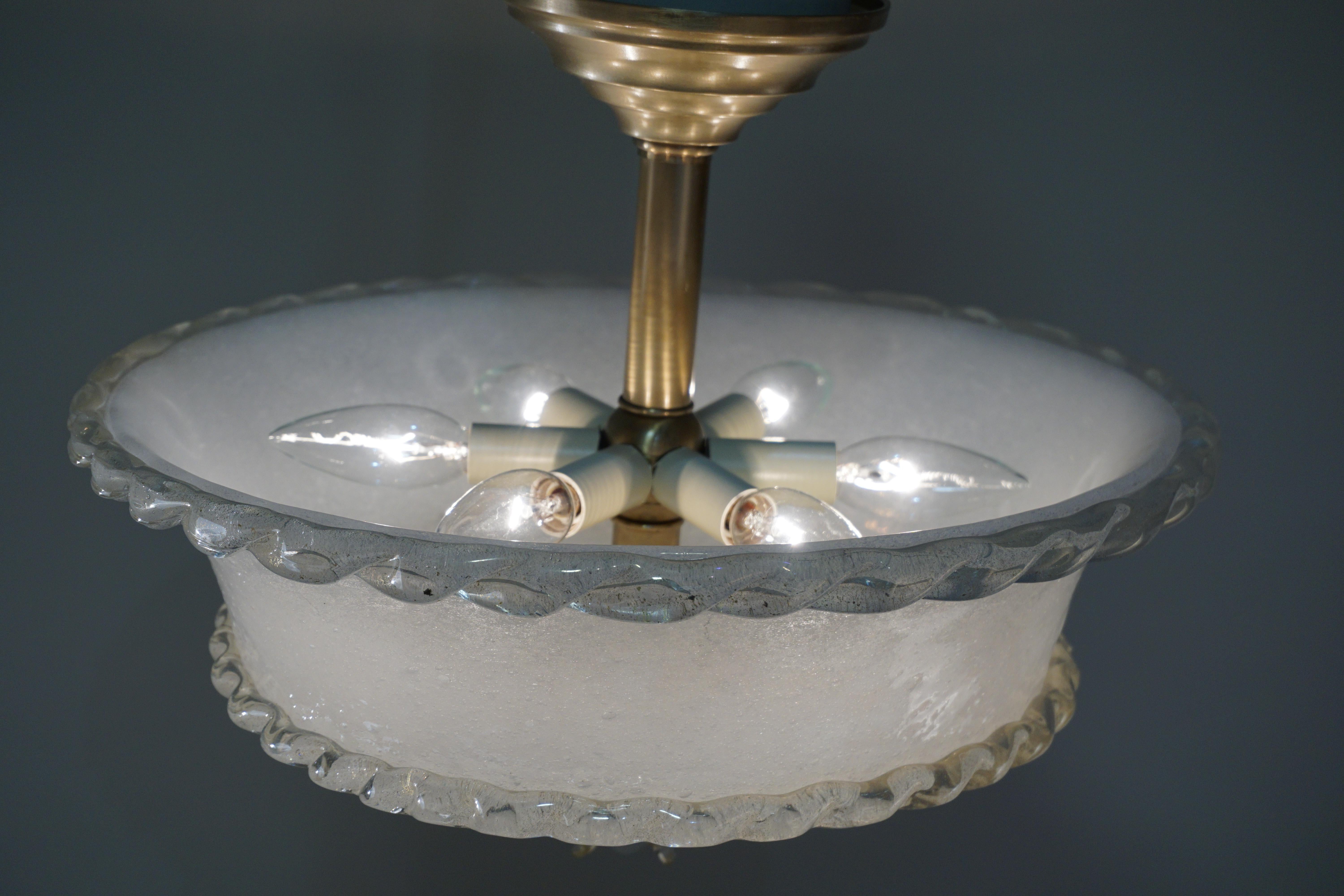 Mid-20th Century Midcentury Murano Glass Semi Flush Mount Chandelier by Barovier & Toso
