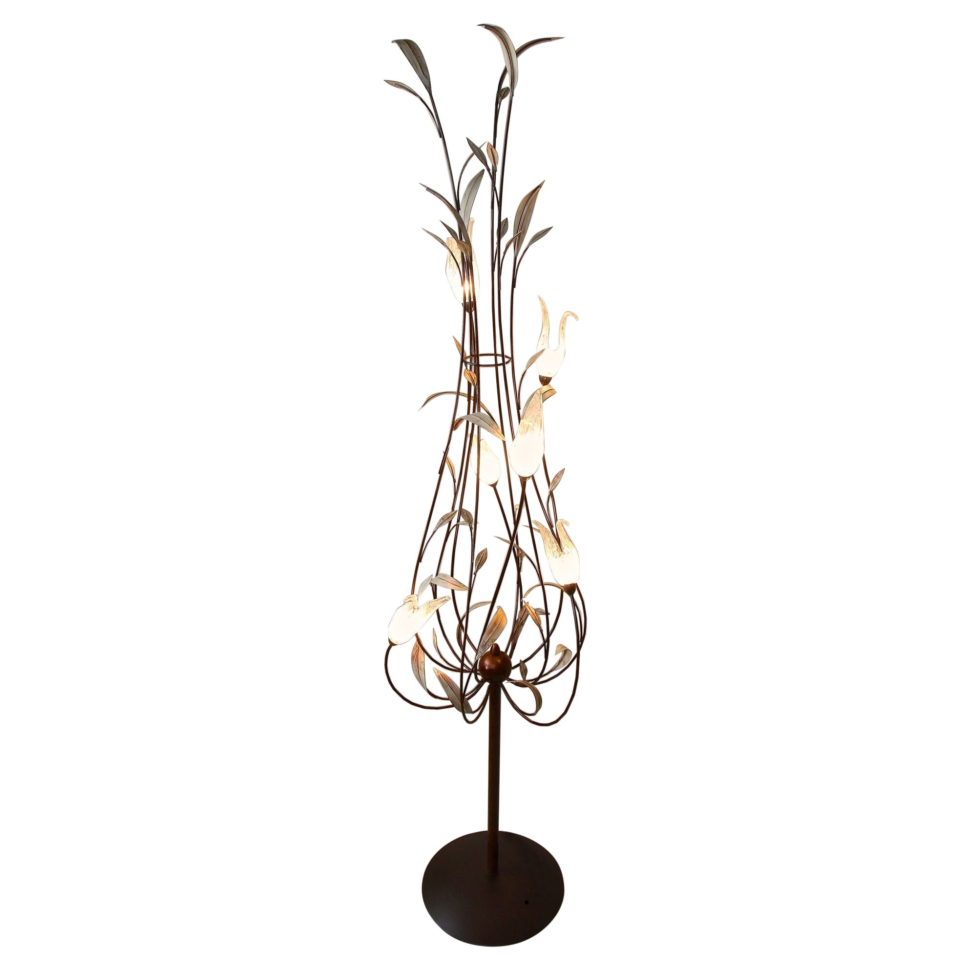 Lampada da terra a cigno in vetro di Murano del Medioevo, Italia, 1960/70 circa in vendita