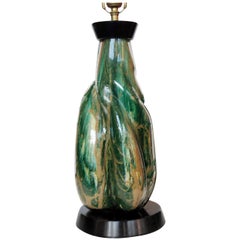 Midcentury Murano Glass Table Lamp with Wood Base