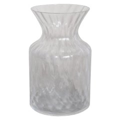 Midcentury Murano Glass Transparent Vase Signed Barovier, with Rhomboid Design
