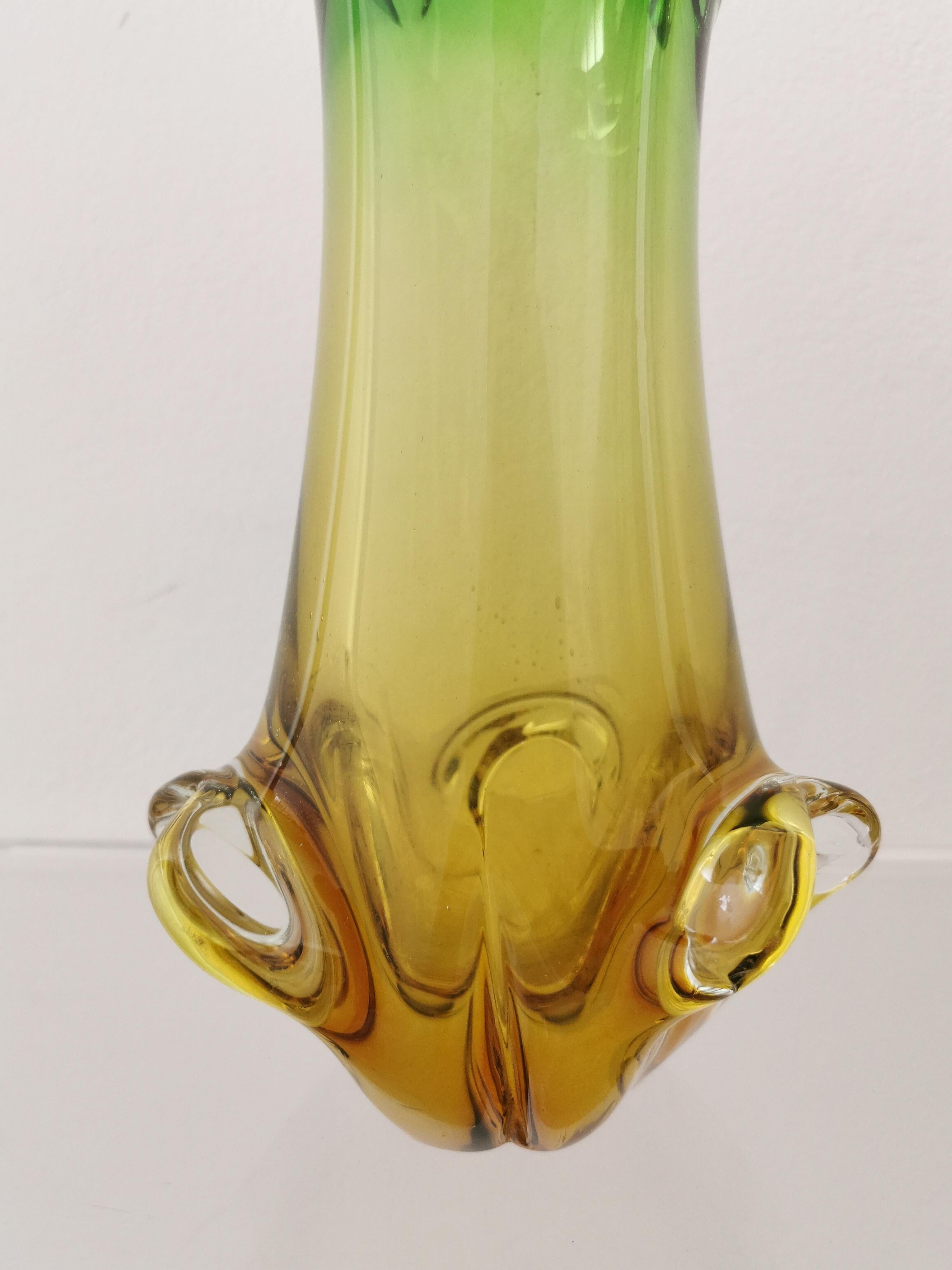 Midcentury Murano Glass Vase De Majo Green Decorative Object Italian Design 1970 1