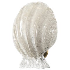 Midcentury Murano Ice Glass and Brass Shell Sconce, by Barovier, Italy 1950s