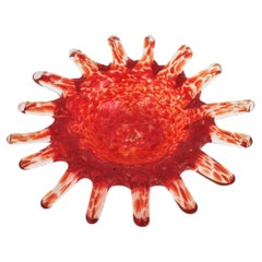 Midcentury Murano Orange Sunburst Shaped Art Glass Bowl