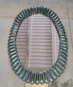 Murano Oval Green Aquamarine Art Glass and Brass Console / Wall Mirror, 2020