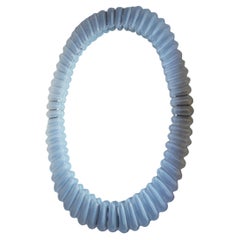 Midcentury Murano Oval Ice White Art Glass and Brass Italian Wall Mirror, 2020