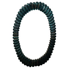 Midcentury Murano Oval Octane Art Glass and Brass Italian Wall Mirror, 2020