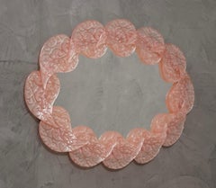 Midcentury Murano Oval Pink Art Glass and Brass Italian Wall Mirror, 2020