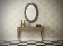 Midcentury Murano Oval Silver Art Glass and Brass Italian Wall Mirror, 2020