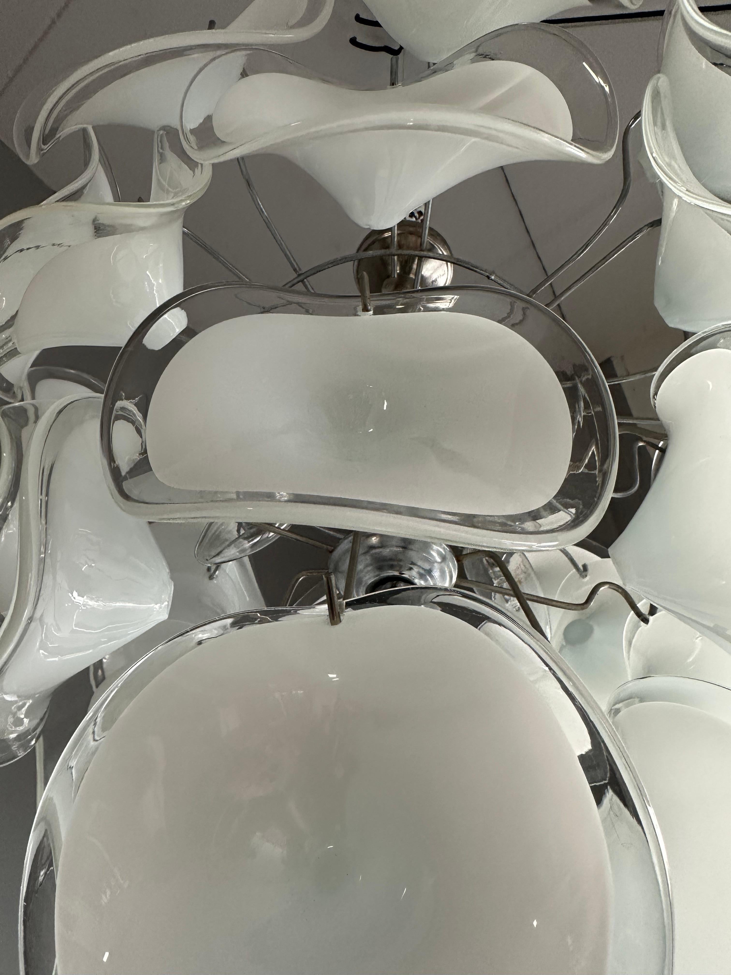 Midcentury Murano Pendant Chandelier w Stunning Mouth Blown Glass Discs, Vistosi For Sale 4