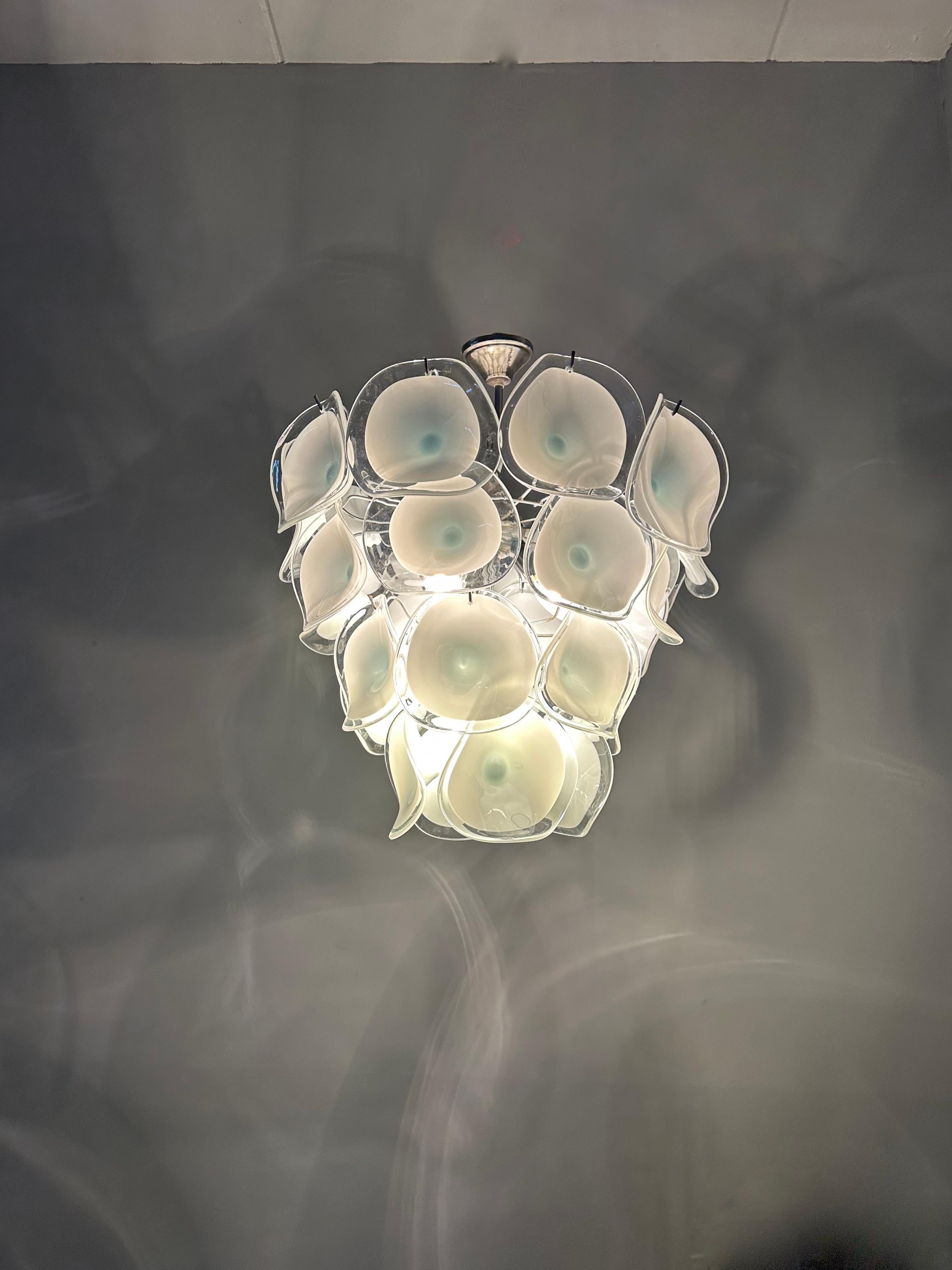 Midcentury Murano Pendant Chandelier w Stunning Mouth Blown Glass Discs, Vistosi For Sale 5