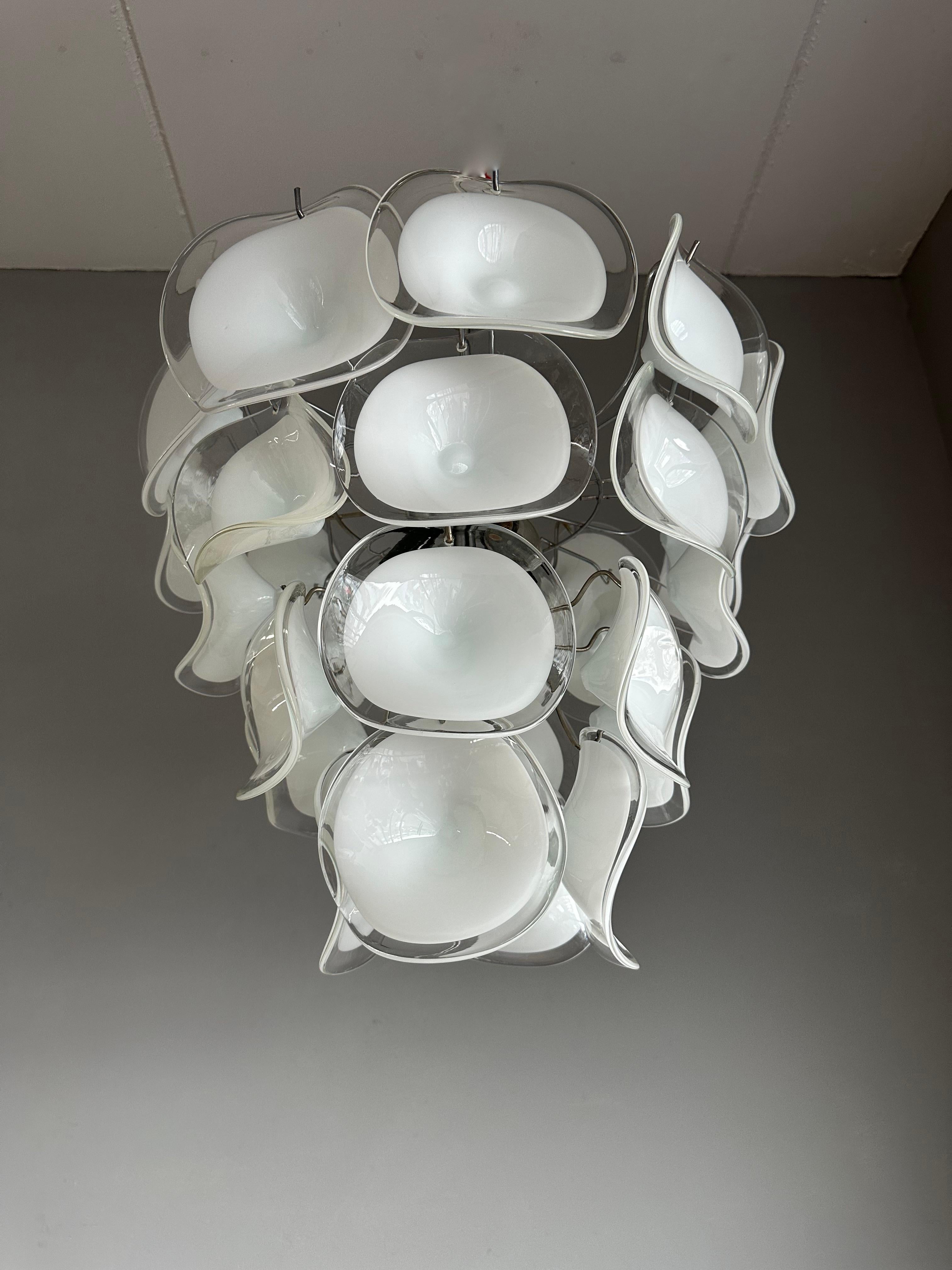 Midcentury Murano Pendant Chandelier w Stunning Mouth Blown Glass Discs, Vistosi For Sale 6
