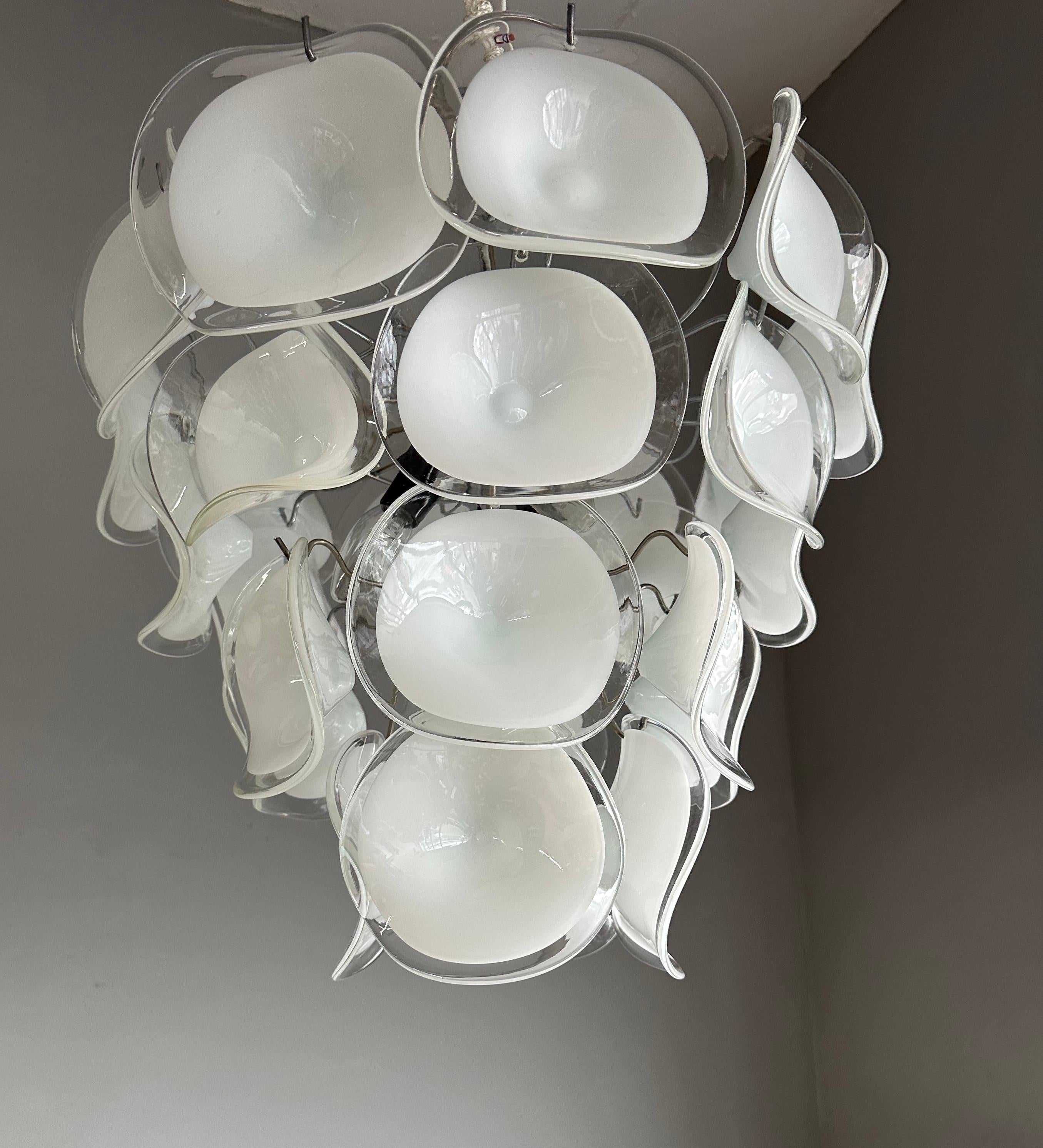 Midcentury Murano Pendant Chandelier w Stunning Mouth Blown Glass Discs, Vistosi For Sale 9