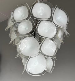 Midcentury Murano Pendant Chandelier w Stunning Mouth Blown Glass Discs, Vistosi