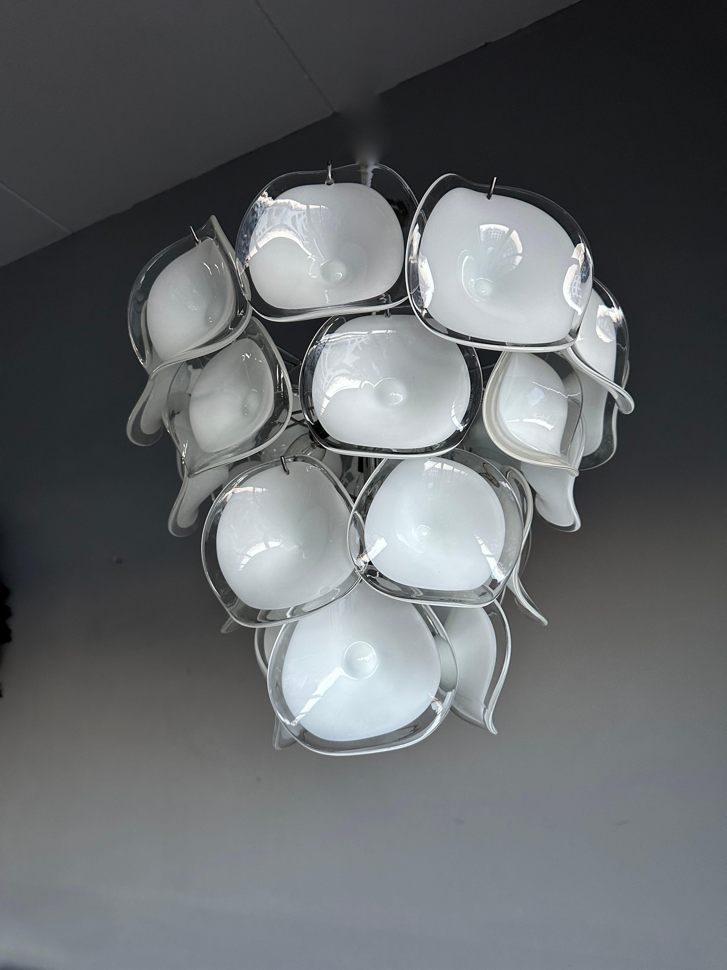 Cast Midcentury Murano Pendant Chandelier w Stunning Mouth Blown Glass Discs, Vistosi For Sale