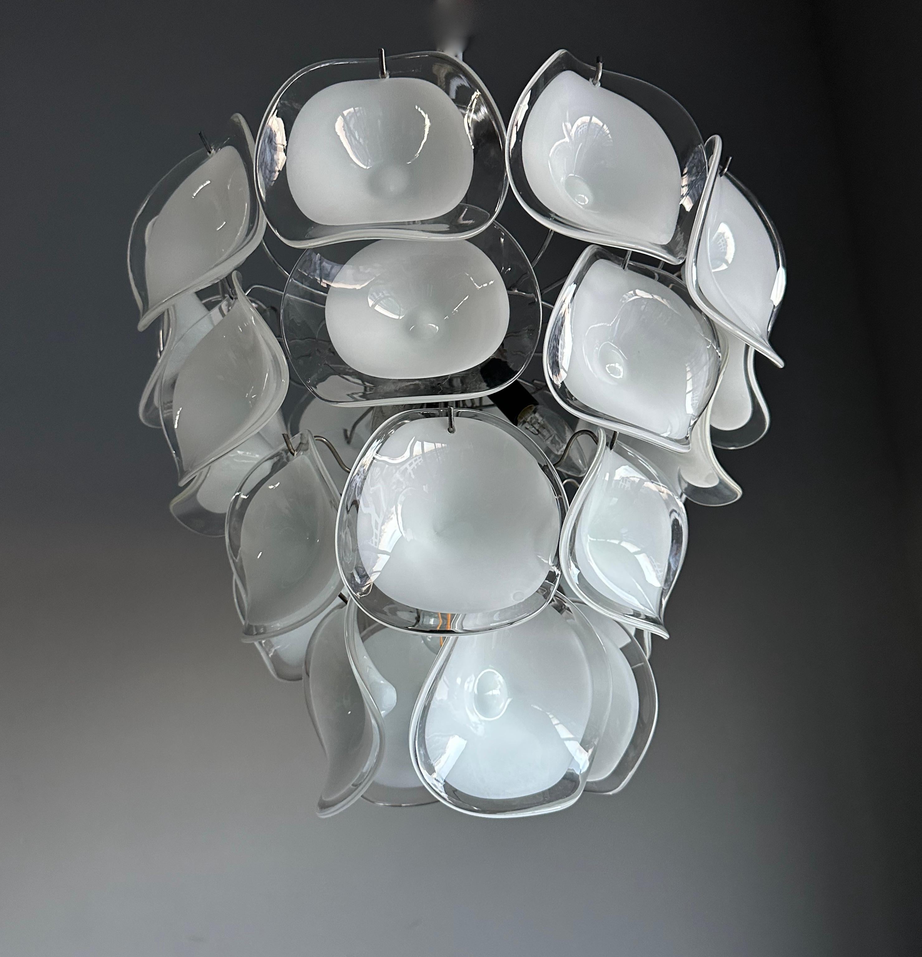 20th Century Midcentury Murano Pendant Chandelier w Stunning Mouth Blown Glass Discs, Vistosi For Sale