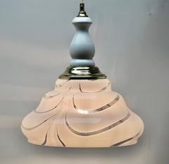 Midcentury Murano Pendant Light, with Opaline Shade and Wooden Details