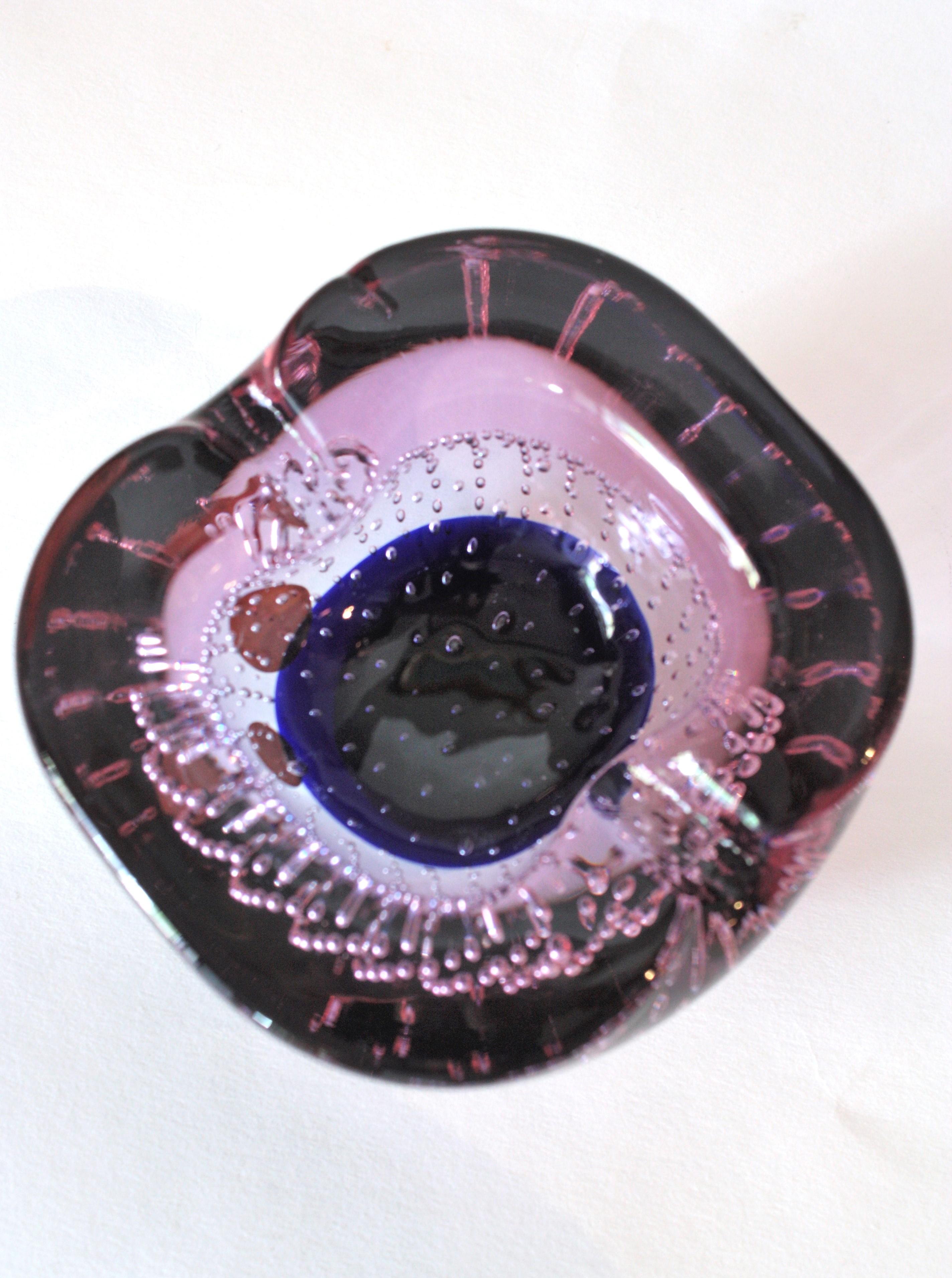 Midcentury Murano Pink Purple Bubbles Geode Art Glass Bowl by Galliano Ferro For Sale 3