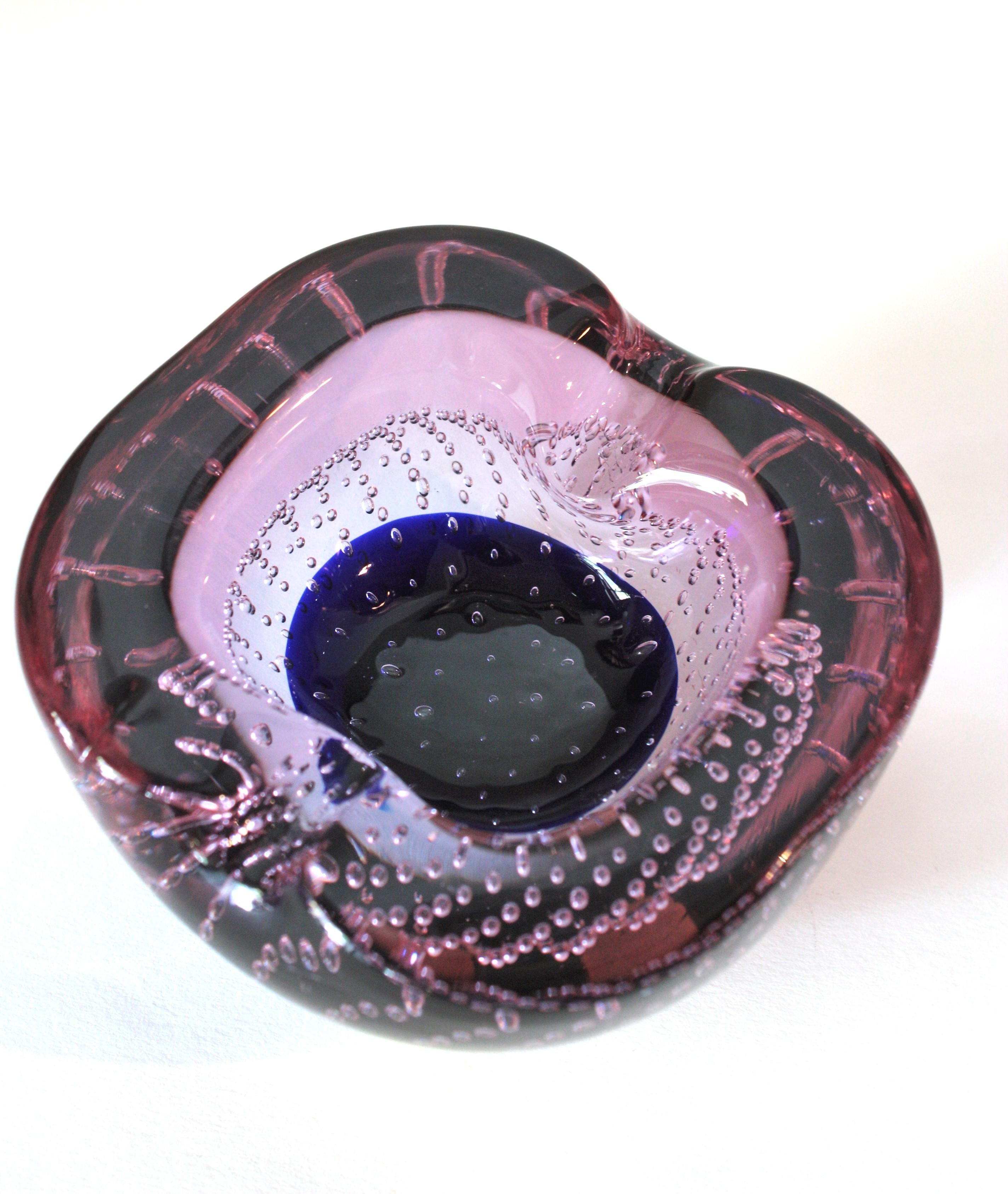 Midcentury Murano Pink Purple Bubbles Geode Art Glass Bowl by Galliano Ferro For Sale 5